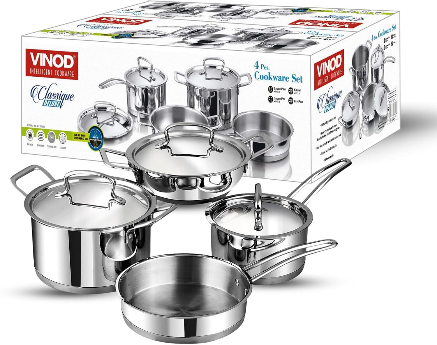 VINOD Classic Deluxe Combo,Set of 7 Pcs,Saucepan, Saucepot, Kadhai and Frypan Induction Bottom Cookware Set Price in India - Buy VINOD Classic Deluxe Combo,Set of 7 Pcs,Saucepan, Saucepot, Kadhai and Frypan Induction Bottom Cookware Set online at Flipkart.com