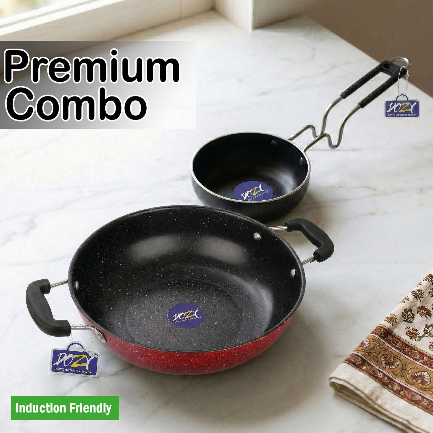 Image of Gadia Aluminium GAD-AL-KADAI-2H-BLK-01 Induction Bottom Non-Stick Coated Cookware Set (Hard Anodised, 1 - Piece)