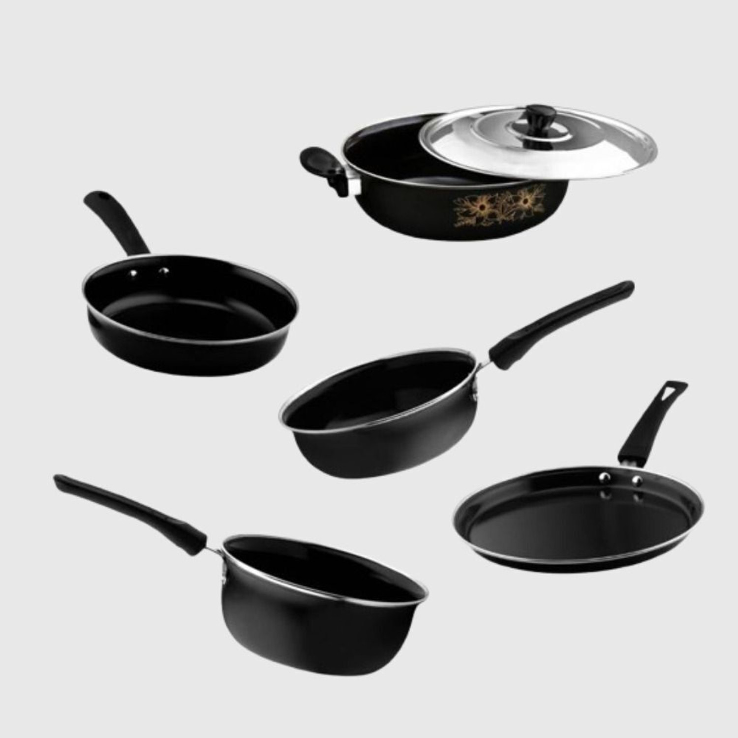 Image of HouseOfCommon us Induction Bottom Non-Stick Coated Cookware Set (Cast Iron, 6 - Piece)