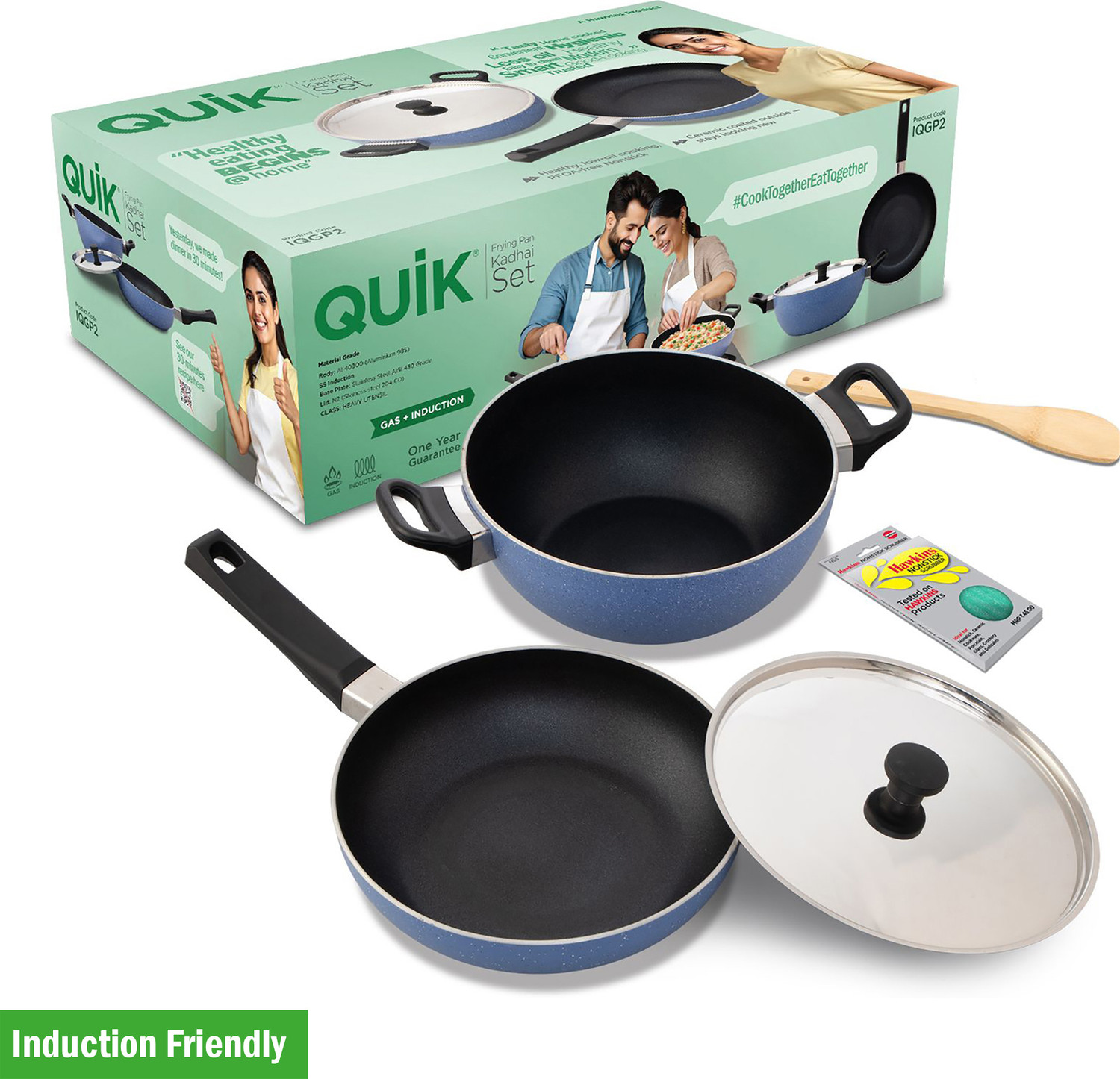 Hawkins Quik Nonstick Induction Cookware Gift Set (IQGP2) Induction Bottom Non-Stick Coated Cookware Set