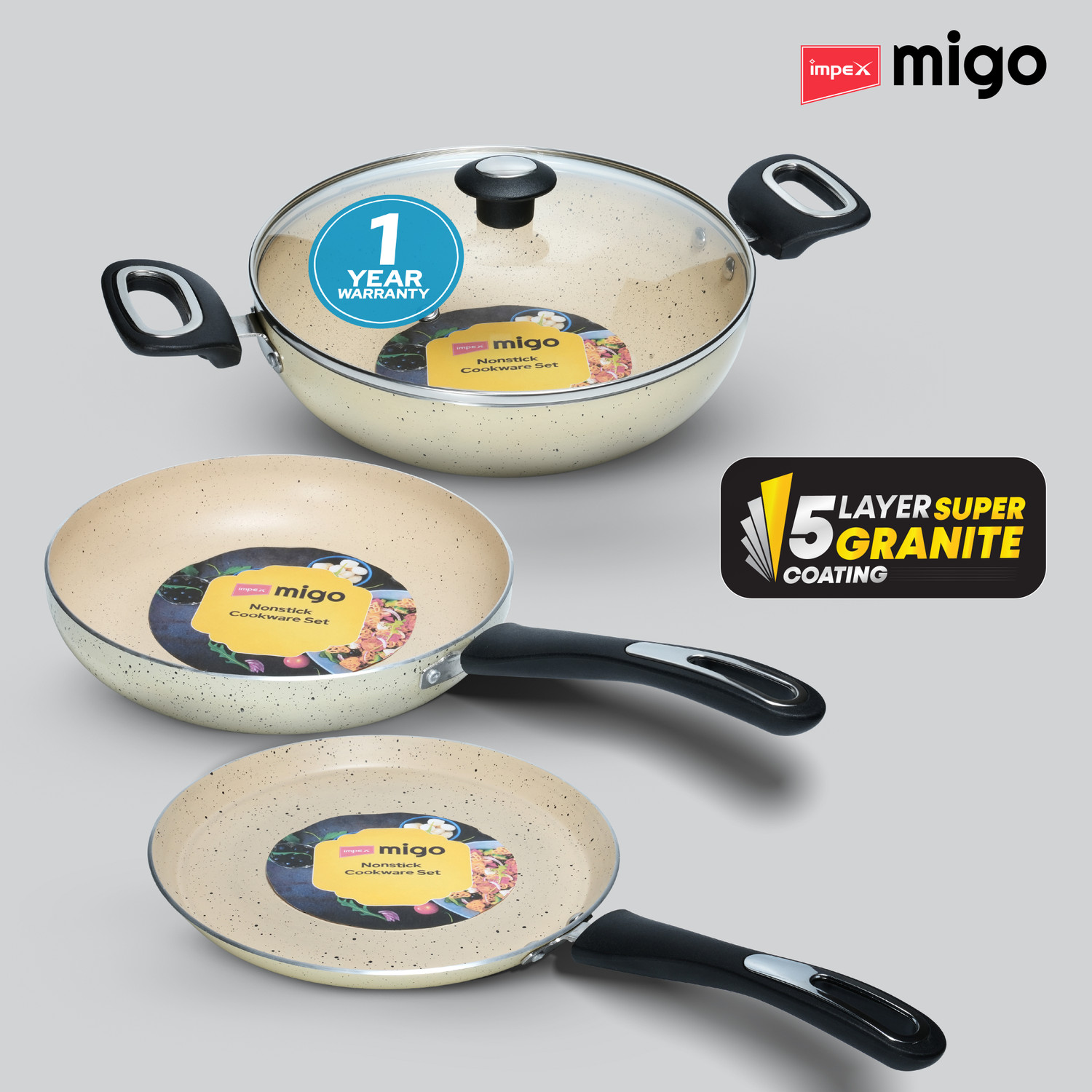 Image of Flipkart SmartBuy 3-Piece Cookware Combo Set Induction Bottom Non-Stick Coated Cookware Set (Aluminium, 3 - Piece)