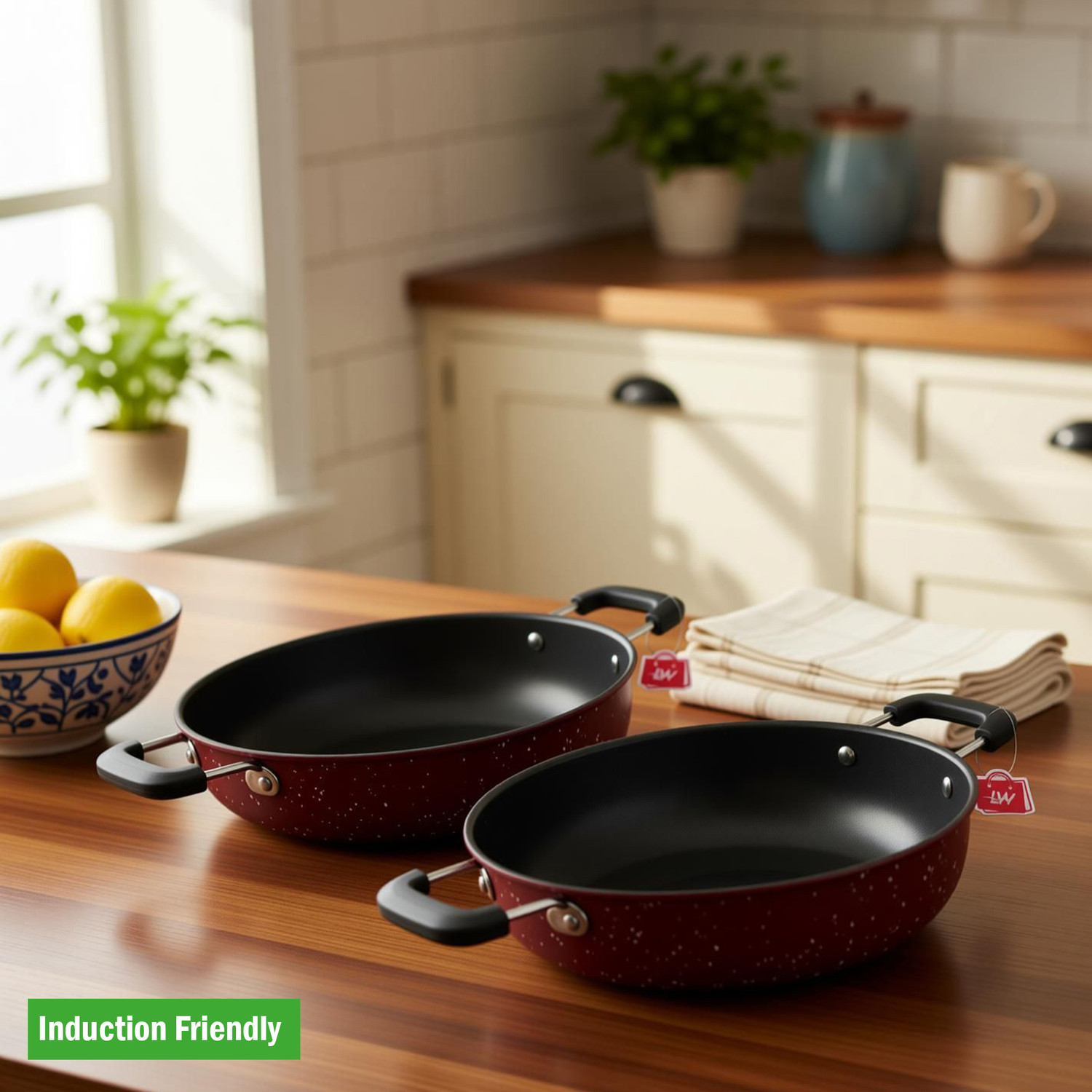Image of Gadia Aluminium GAD-AL-KADAI-2H-BLK-01 Induction Bottom Non-Stick Coated Cookware Set (Hard Anodised, 1 - Piece)