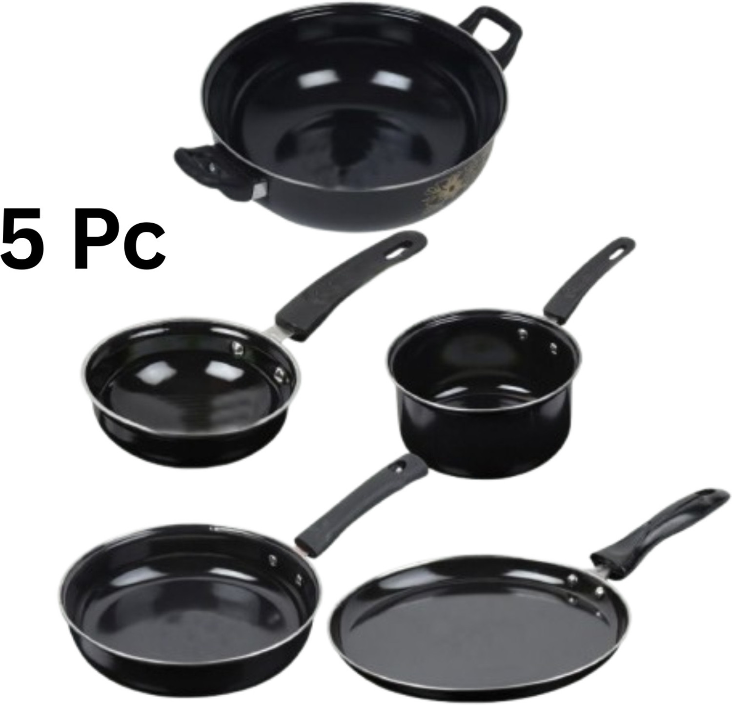 Image of Rk Premium Mini Kadai, Saucepan & Fry Pan PFOA-Free & Stay-Cool Induction Friendly Non-Stick Coated Cookware Set (Iron, 3 - Piece)