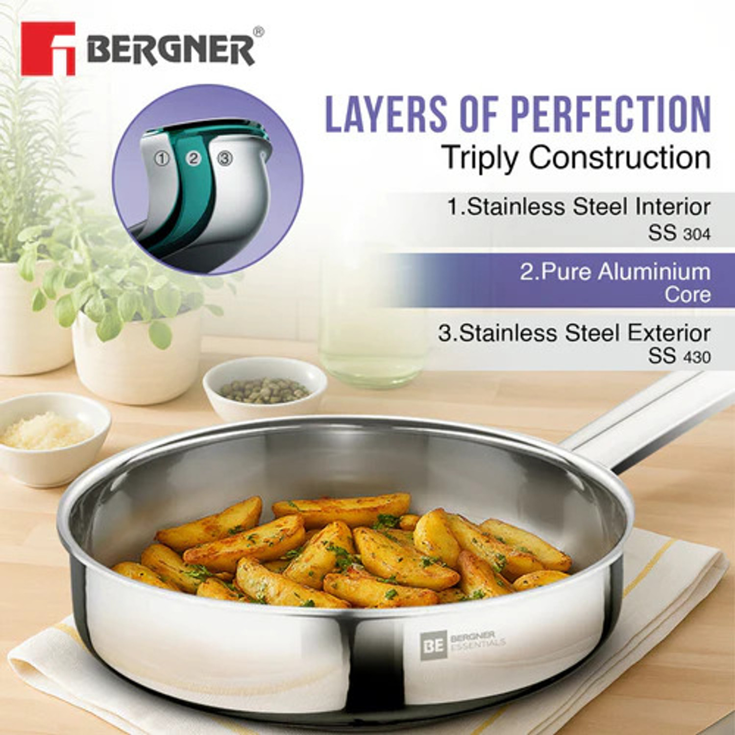 Image of Bergner Tripro Induction Bottom Cookware Set (Triply, 5 - Piece)