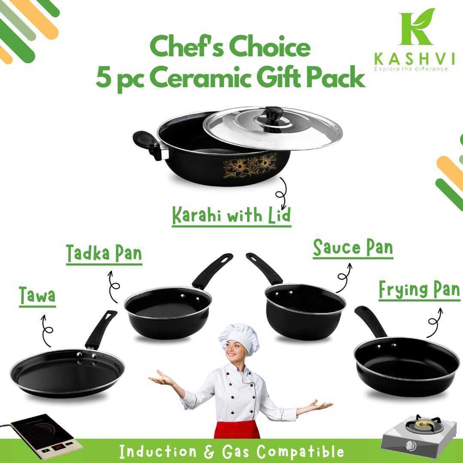 Image of HouseOfCommon us Induction Bottom Non-Stick Coated Cookware Set (Cast Iron, 6 - Piece)