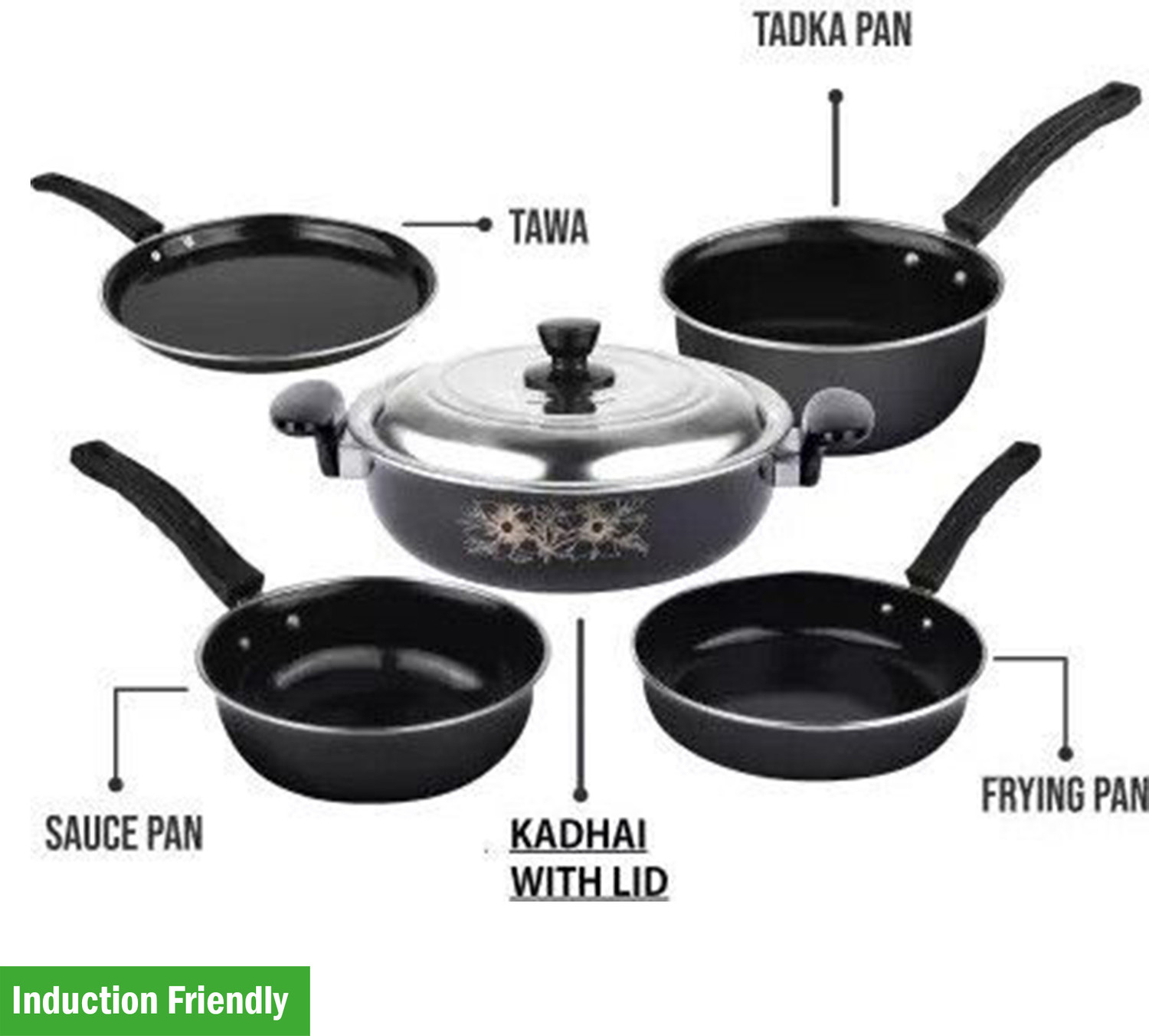 Image of Gadia Aluminium GAD-AL-KADAI-2H-BLK-01 Induction Bottom Non-Stick Coated Cookware Set (Hard Anodised, 1 - Piece)