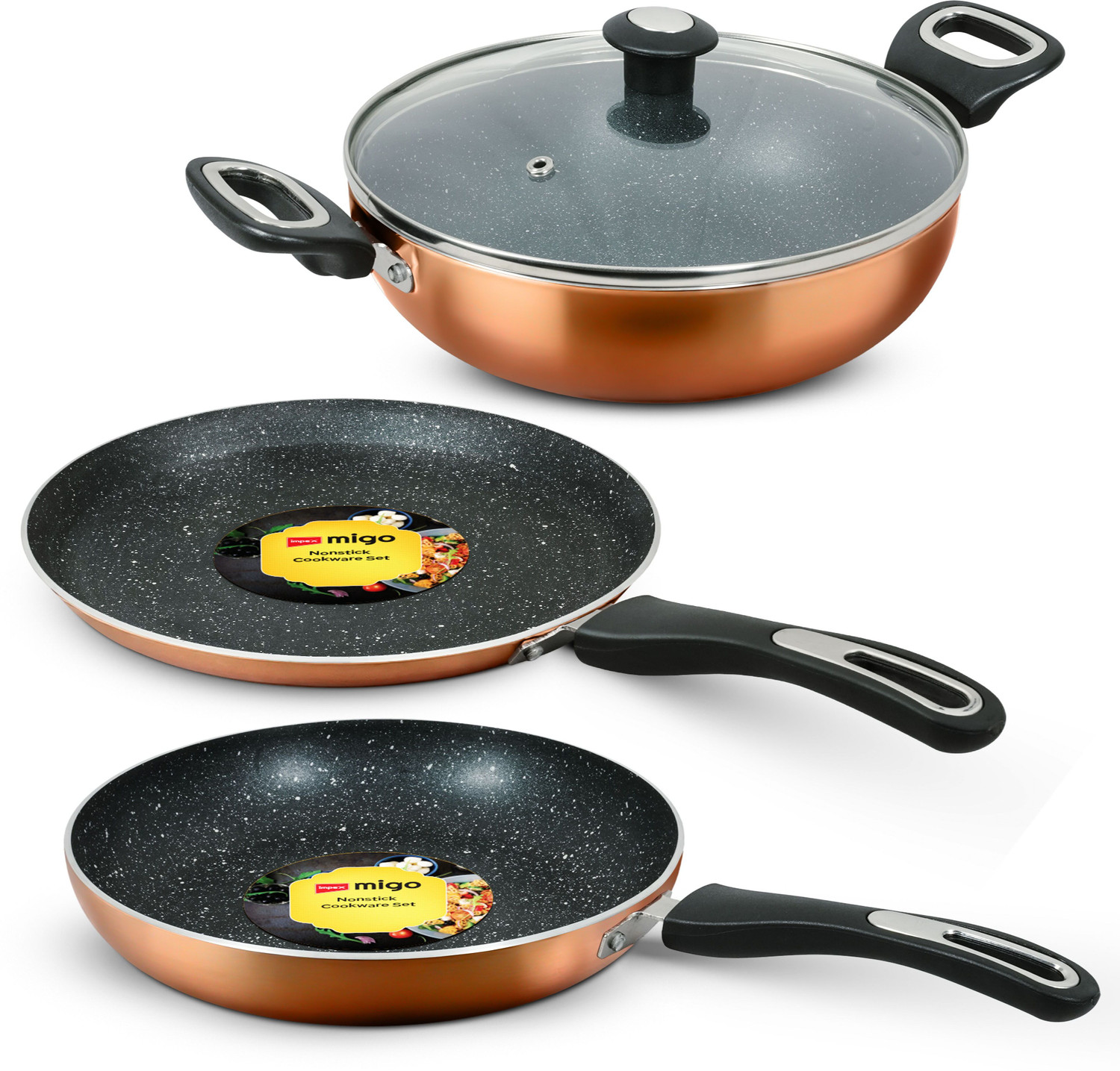 Image of Flipkart SmartBuy 3-Piece Cookware Combo Set Induction Bottom Non-Stick Coated Cookware Set (Aluminium, 3 - Piece)