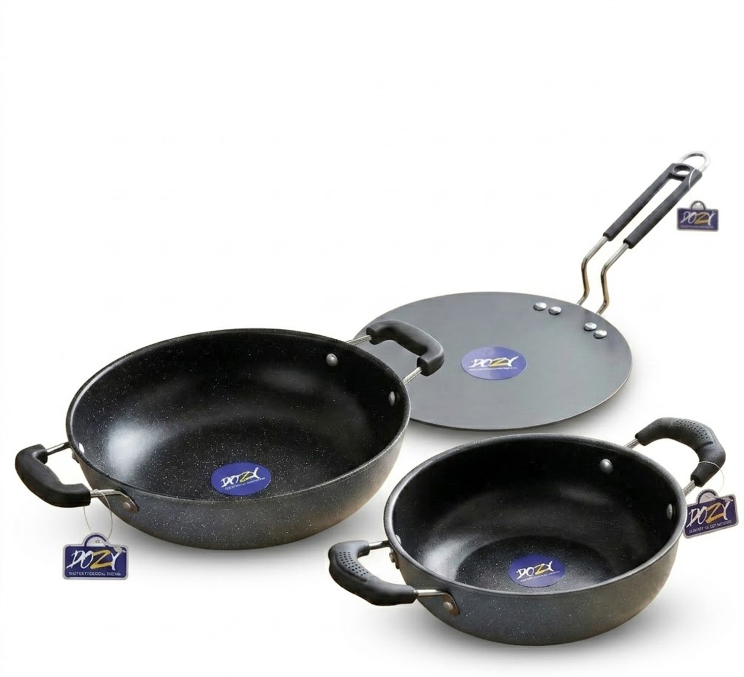Image of Flipkart SmartBuy 3-Piece Granite Pattern Non-Stick Set with Stainless Steel Lids Induction Bottom Non-Stick Coated Cookware Set (Aluminium, 5 - Piece)
