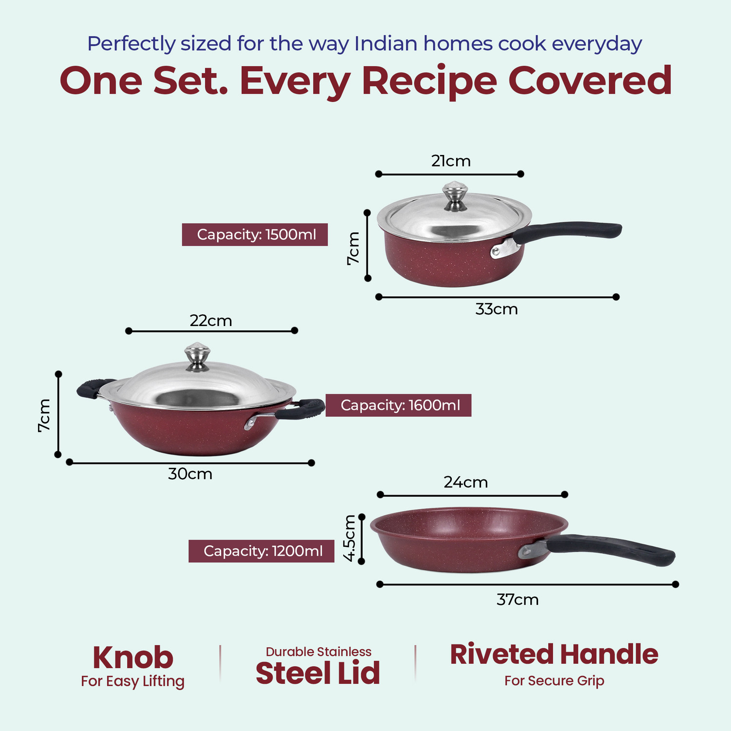 Image of Flipkart SmartBuy 3-Piece Granite Pattern Non-Stick Set with Stainless Steel Lids Induction Bottom Non-Stick Coated Cookware Set (Aluminium, 5 - Piece)