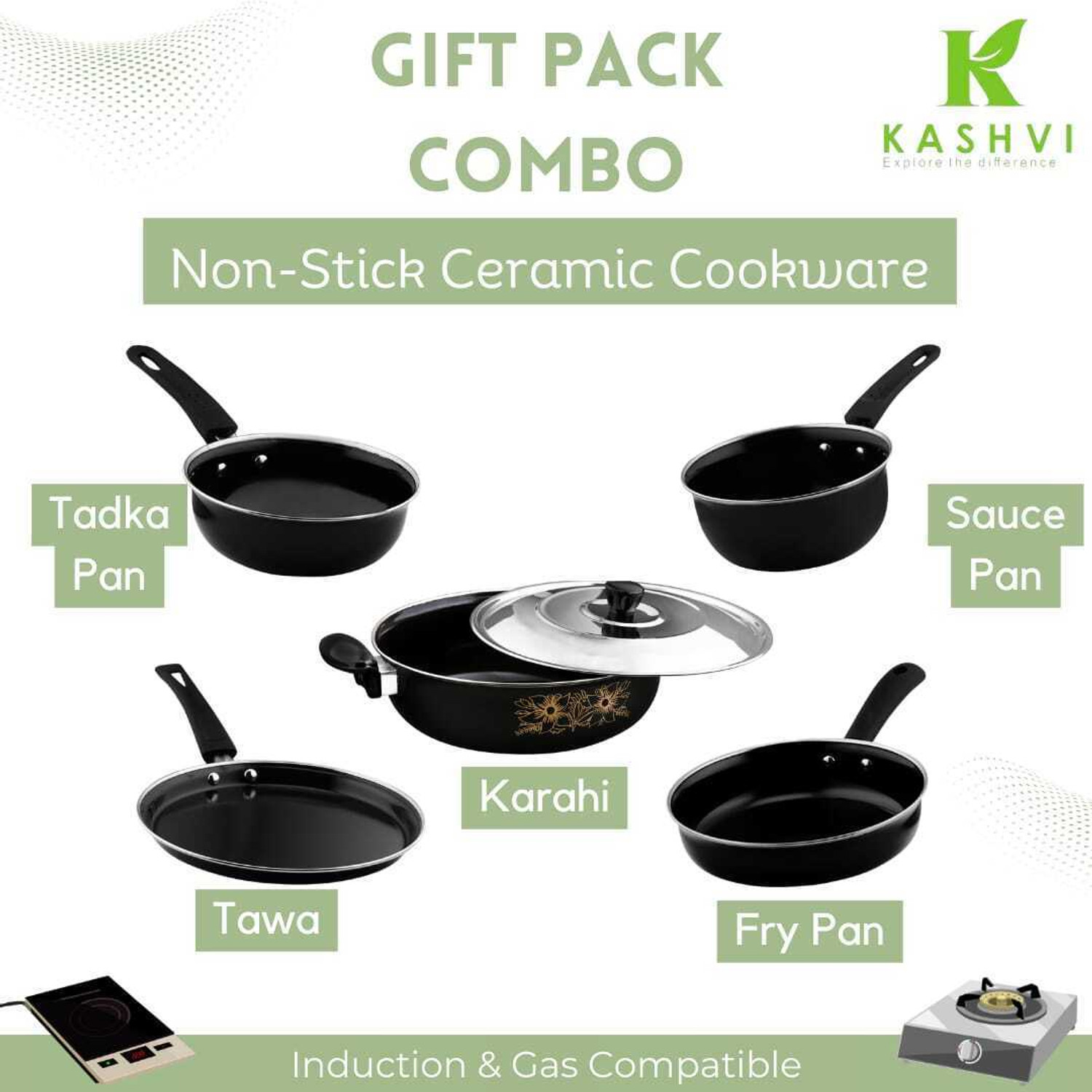 Image of HouseOfCommon us Induction Bottom Non-Stick Coated Cookware Set (Cast Iron, 6 - Piece)