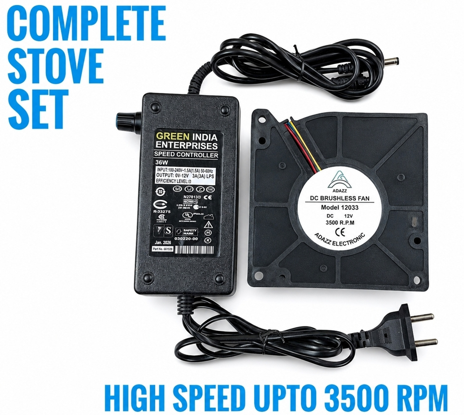 ADA2Z DC 12V 3500RPM MODEL 12033 WITH 3 AMP CONTROLLER COMPLETE STOVE SET Cooling Fan All in one Cooler - ADA2Z : Flipkart.com