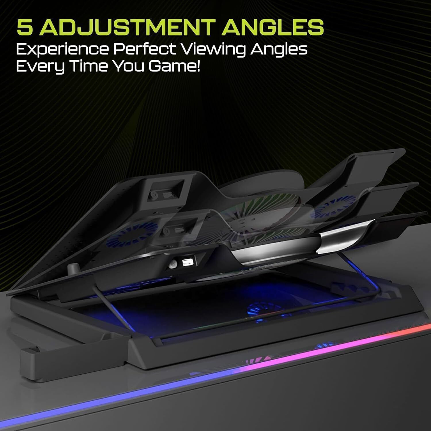 Image of Archer Tech Lab Squall 100 5 Fan Ergonomic Cooling Pad with Adjustable Height (Black)
