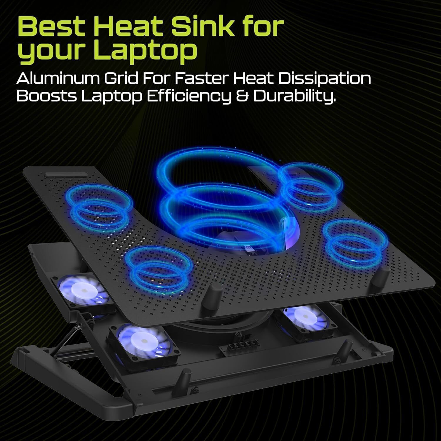 Image of Archer Tech Lab Squall 100 5 Fan Ergonomic Cooling Pad with Adjustable Height (Black)