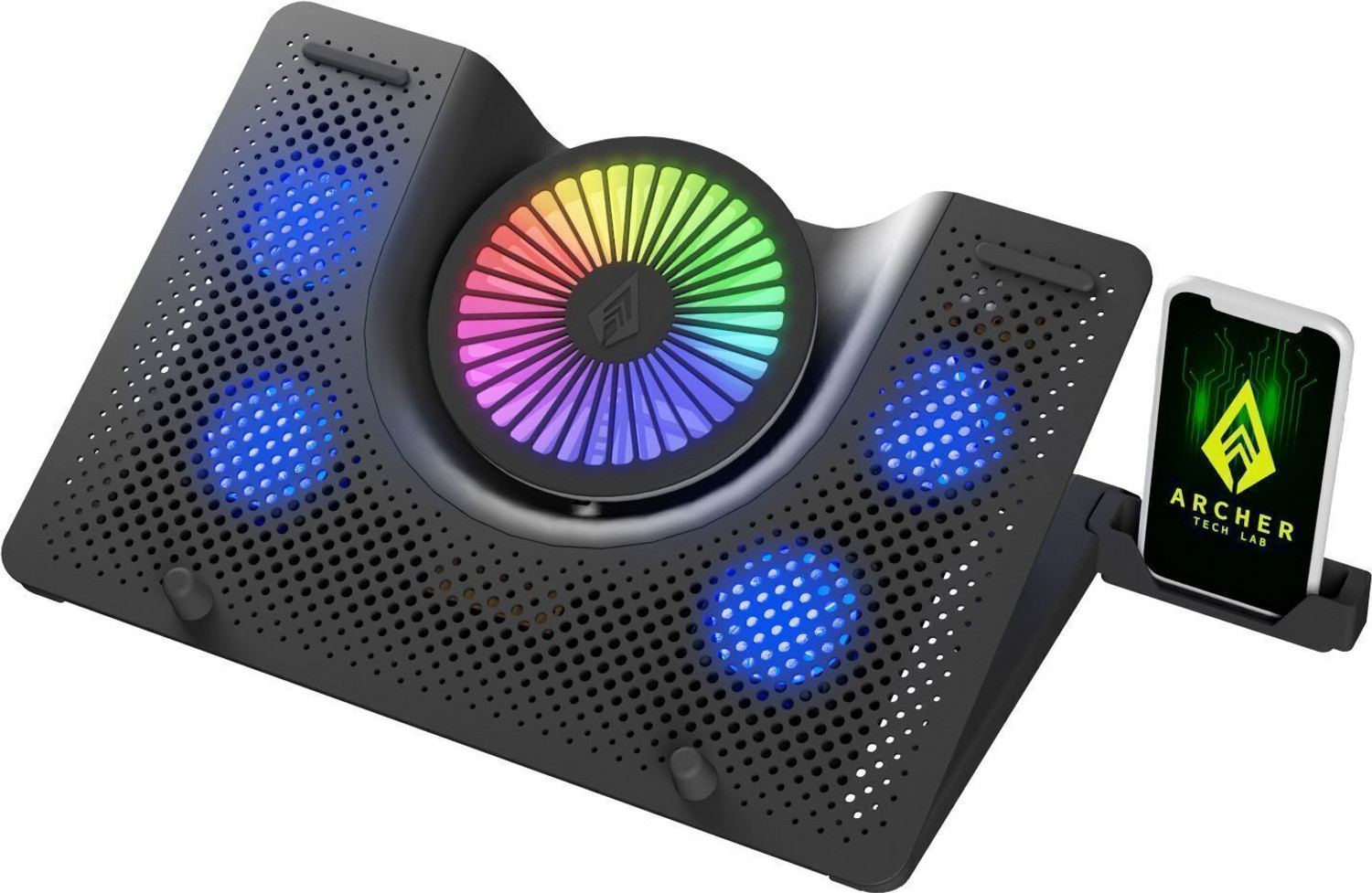 Image of Archer Tech Lab Squall 100 5 Fan Ergonomic Cooling Pad with Adjustable Height (Black)
