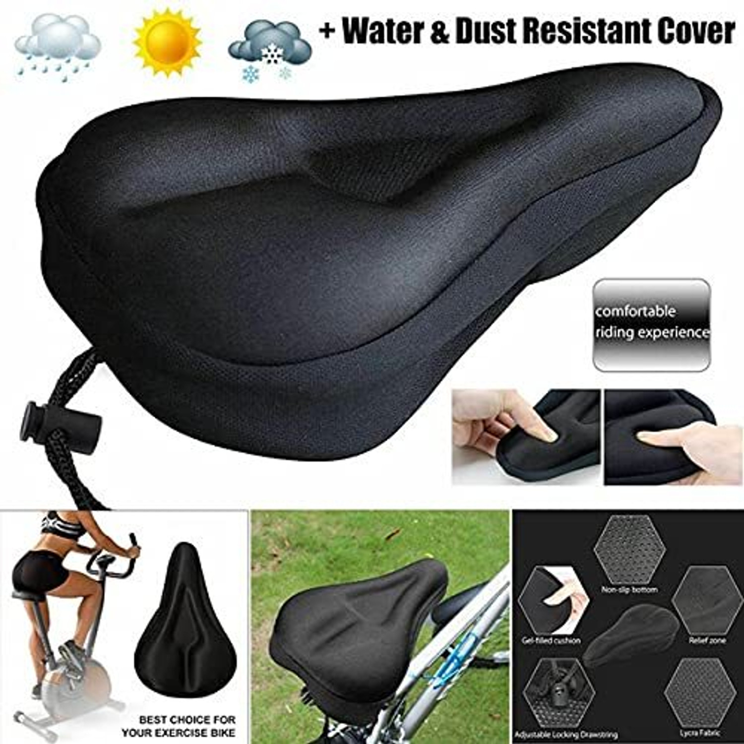 Image of hemcycle Premium Gel Seat Cover Bicycle Seat Cover Free Size (Black)