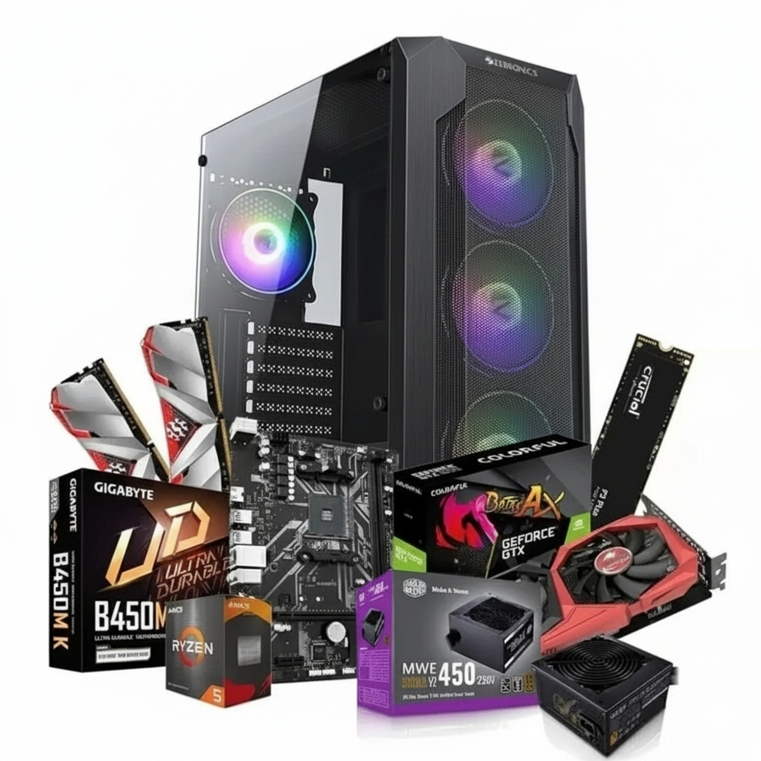 Image of EMD AMD Ryzen 5 7600x Ryzen (16 GB RAM /required Graphics /1 TB Hard Disk /1 TB SSD Capacity /Windows 10 Home (64-bit) /2 GB Graphics Memory) Full Tower