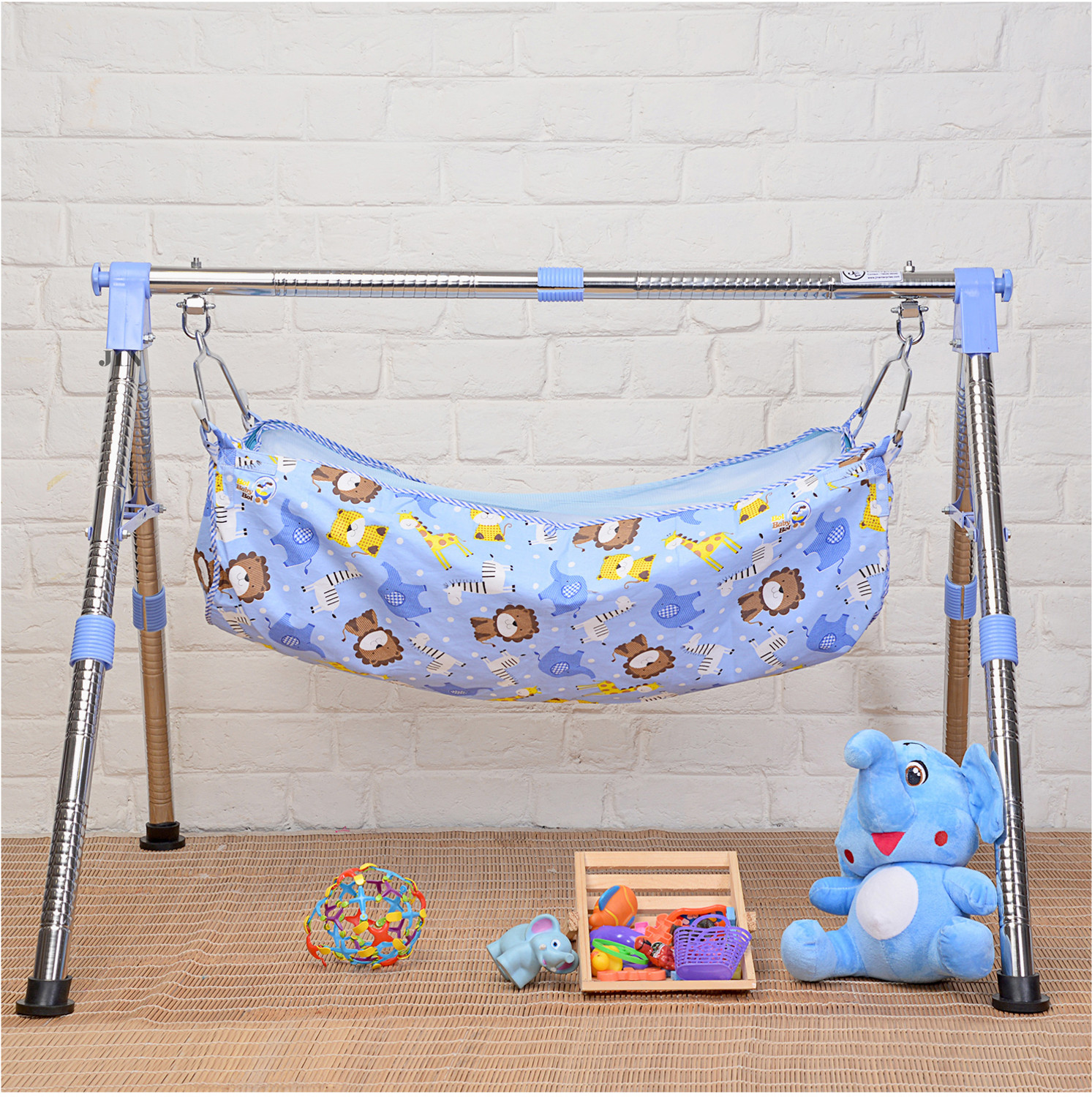Image of Babanza Dream Time Wooden Cradle - Swing & Wheel Lock | Pine Wood | Scratch Resistant (Brown)