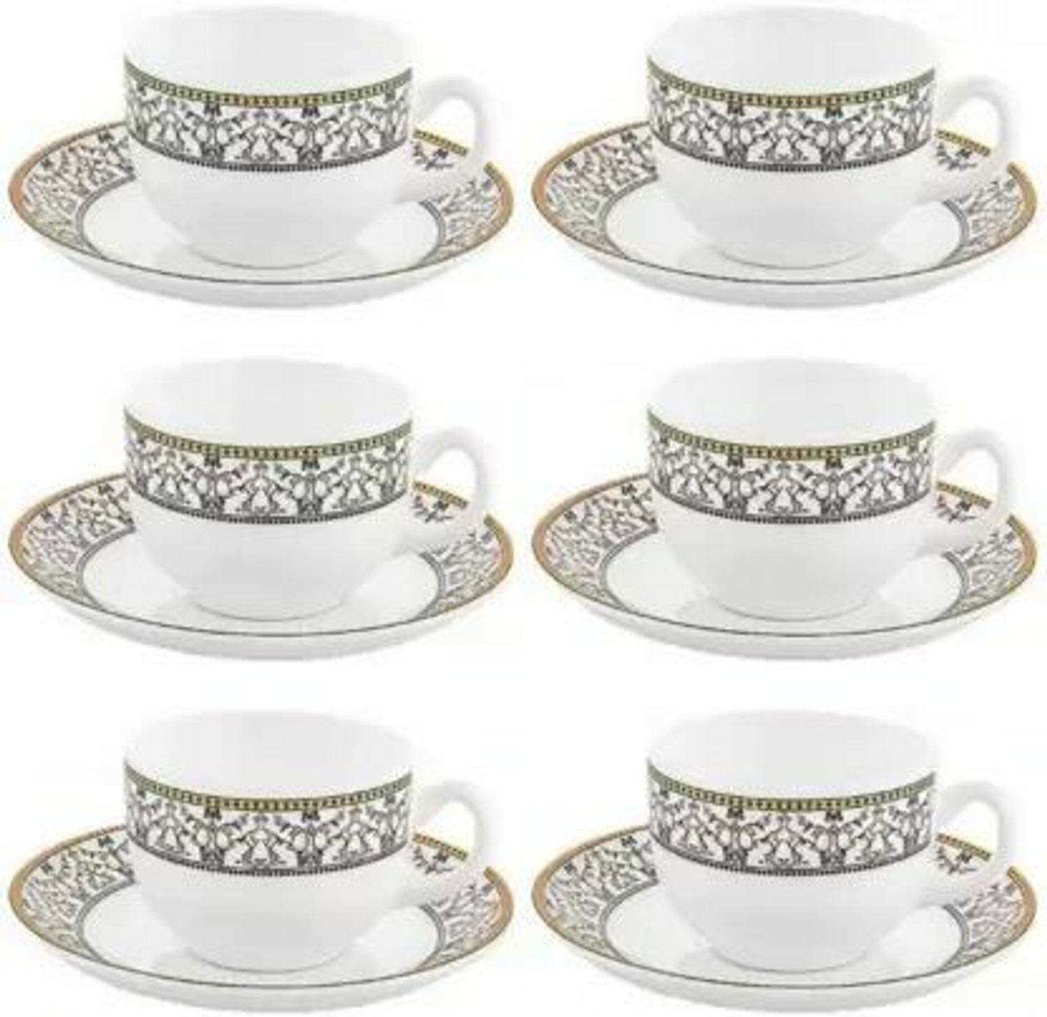 Image of TREO Pack of 12 Opalware Opalware Ophelia 13 Arashi Cup & Saucer Set , Set of 12 | White (White, Brown, Cup and Saucer Set)