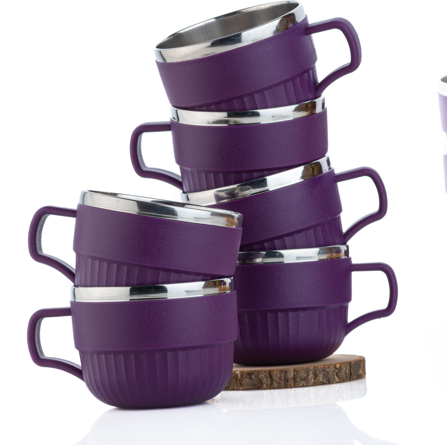 Image of SPEACK Pack of 12 Stainless Steel, Plastic Tea Cups Set, Tea Cup, Tea Cups, Coffee Cup (Purple, Cup Set)
