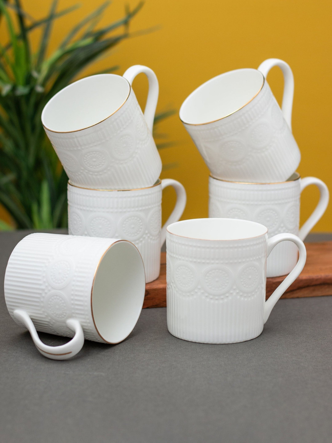 Image of CLAY CRAFT Ceramic Lillyput Cup & Saucer Sets of 12 (6 Cups + 6 Saucer) (310) (White, Cup and Saucer Set)
