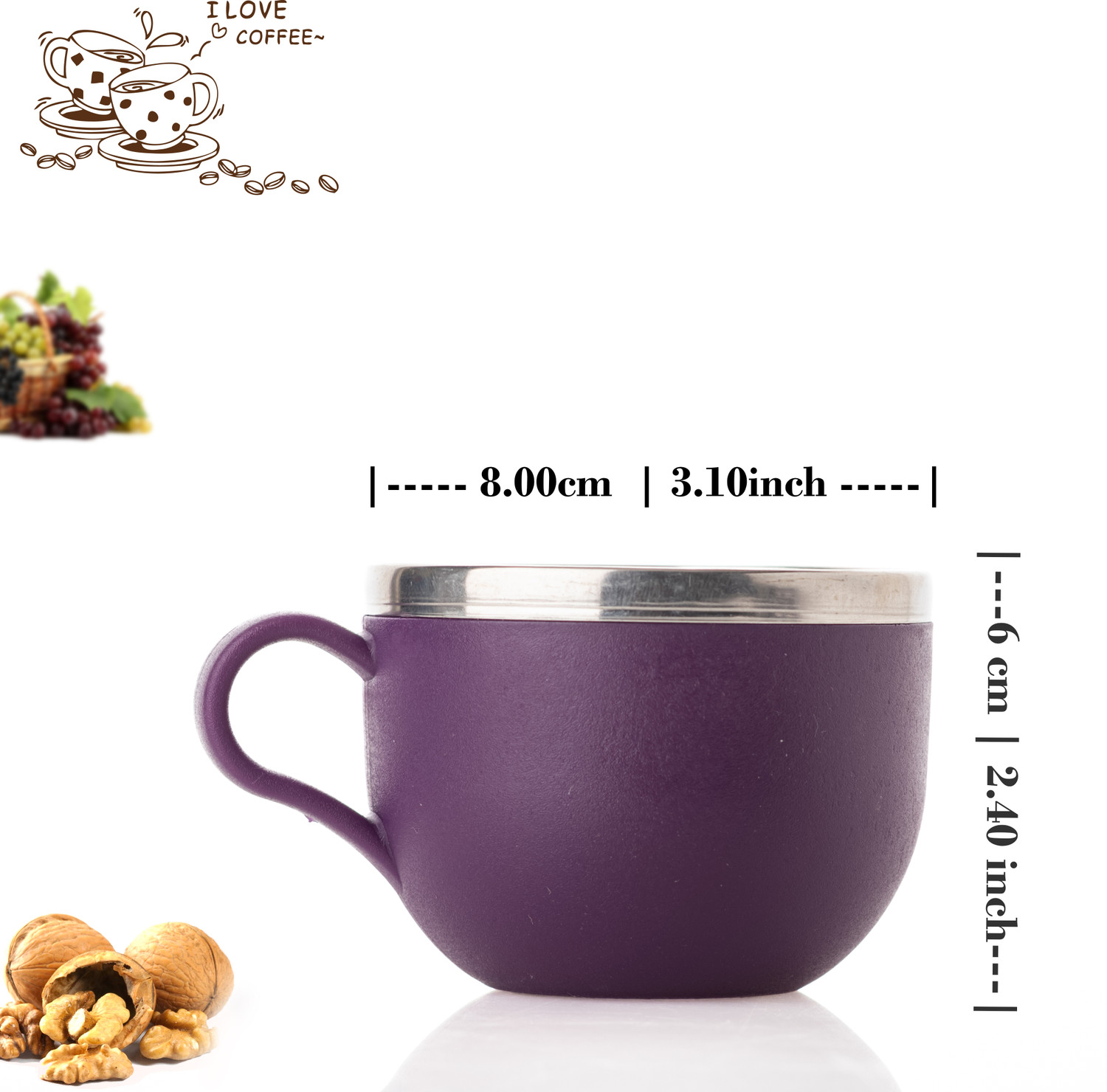 Image of SPEACK Pack of 12 Stainless Steel, Plastic Premium Quality Matt-Finished Double-Walled Tea, Coffee, (Purple, Cup Set)