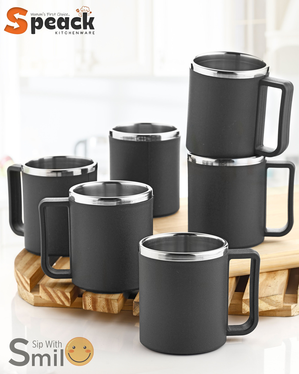 Image of SPEACK Pack of 12 Stainless Steel, Plastic Premium Quality Matt-Finished Double-Walled Tea, Coffee, (Purple, Cup Set)