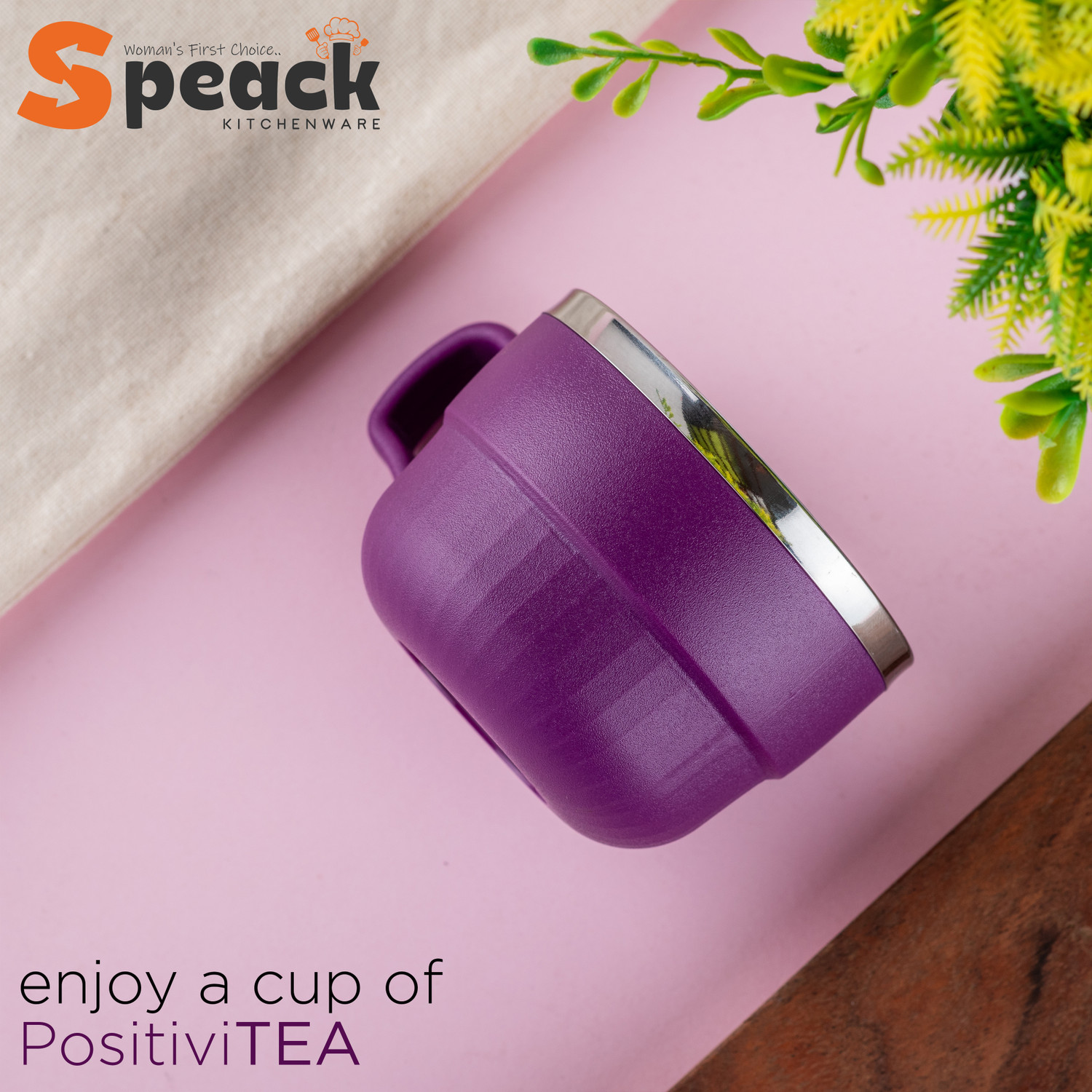 Image of SPEACK Pack of 6 Stainless Steel, Plastic Premium Quality Matt-Finished Double-Walled Tea, Coffee, (Purple, Cup Set)