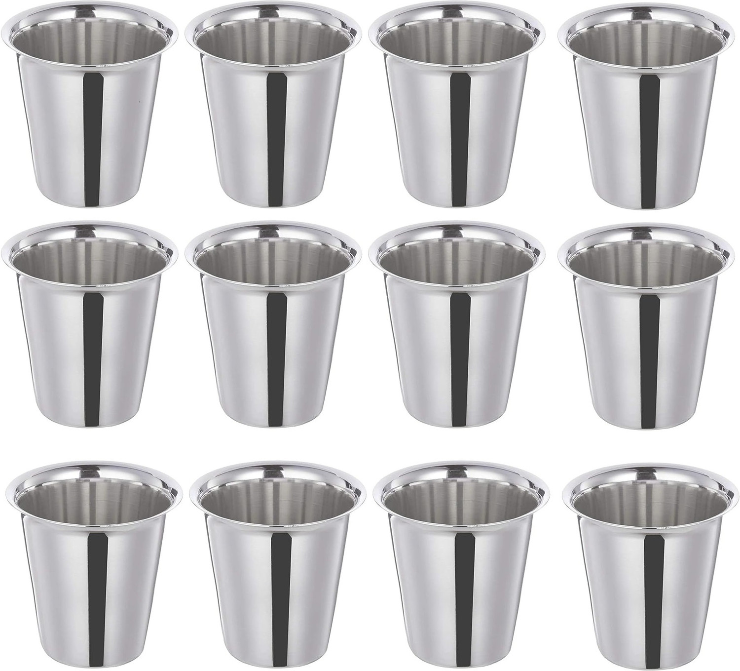 Image of snehatrends Pack of 12 Stainless Steel 12pc stainless steel 120ml tea cup /coffee cup daily use chrome finish (Silver, Cup)