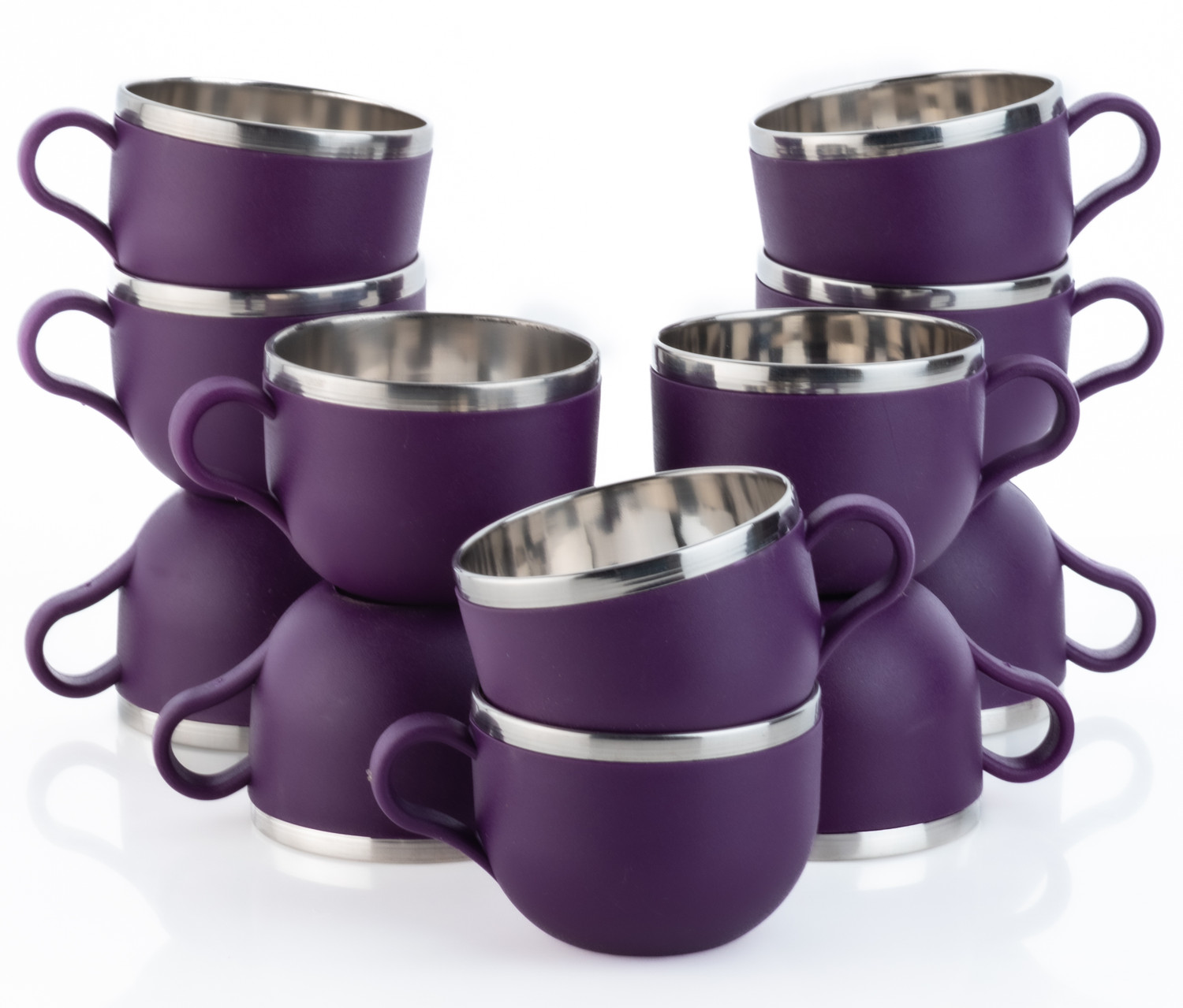 Image of SPEACK Pack of 12 Stainless Steel, Plastic Premium Quality Matt-Finished Double-Walled Tea, Coffee, (Purple, Cup Set)