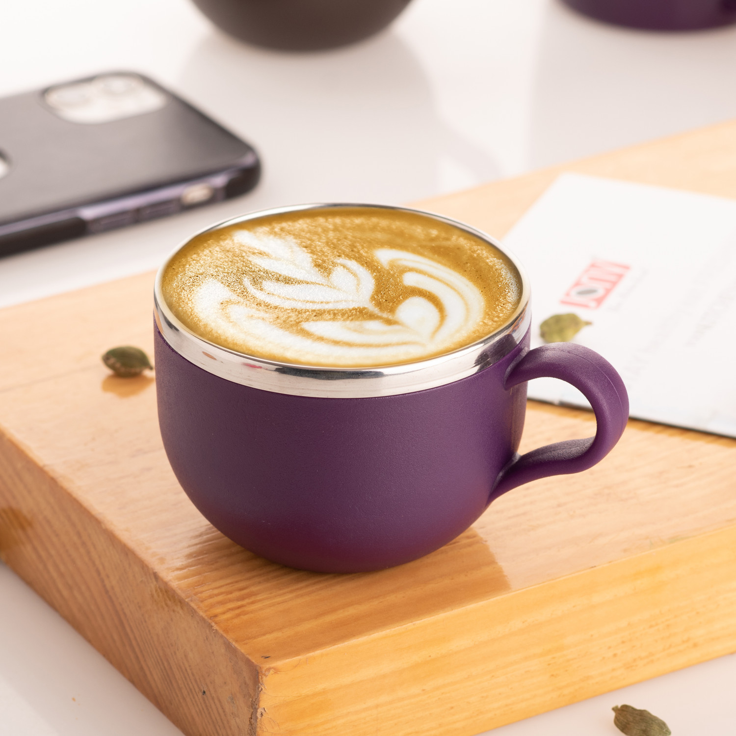 Image of SPEACK Pack of 12 Stainless Steel, Plastic Premium Quality Matt-Finished Double-Walled Tea, Coffee, (Purple, Cup Set)