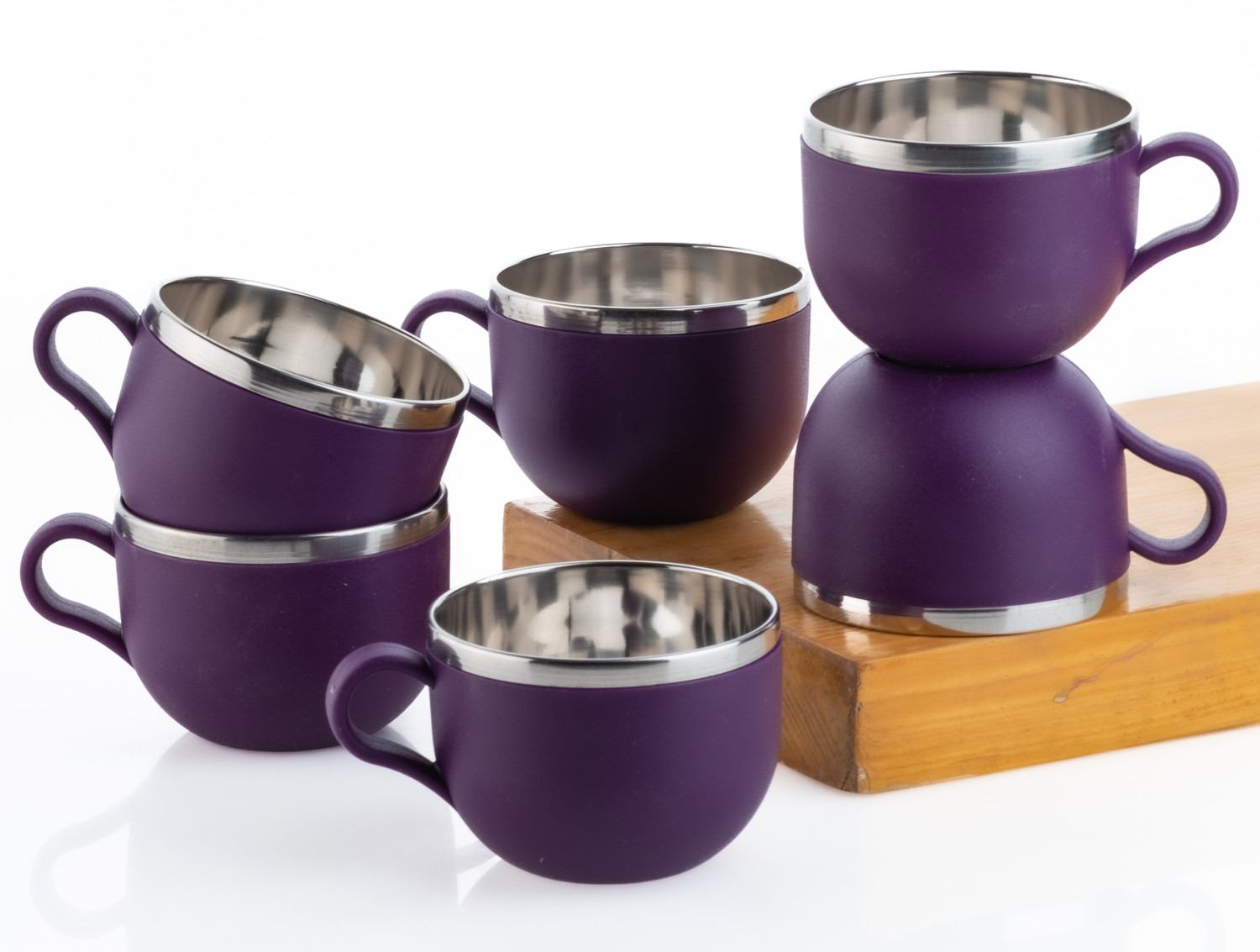 Image of SPEACK Pack of 12 Stainless Steel, Plastic Premium Quality Matt-Finished Double-Walled Tea, Coffee, (Purple, Cup Set)