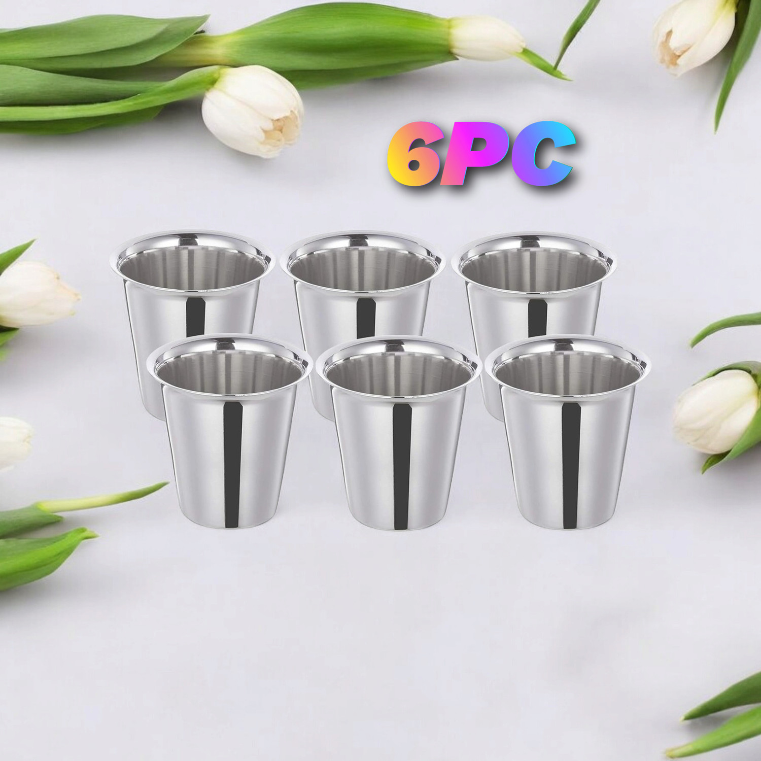 Image of snehatrends Pack of 12 Stainless Steel 12pc stainless steel 120ml tea cup /coffee cup daily use chrome finish (Silver, Cup)