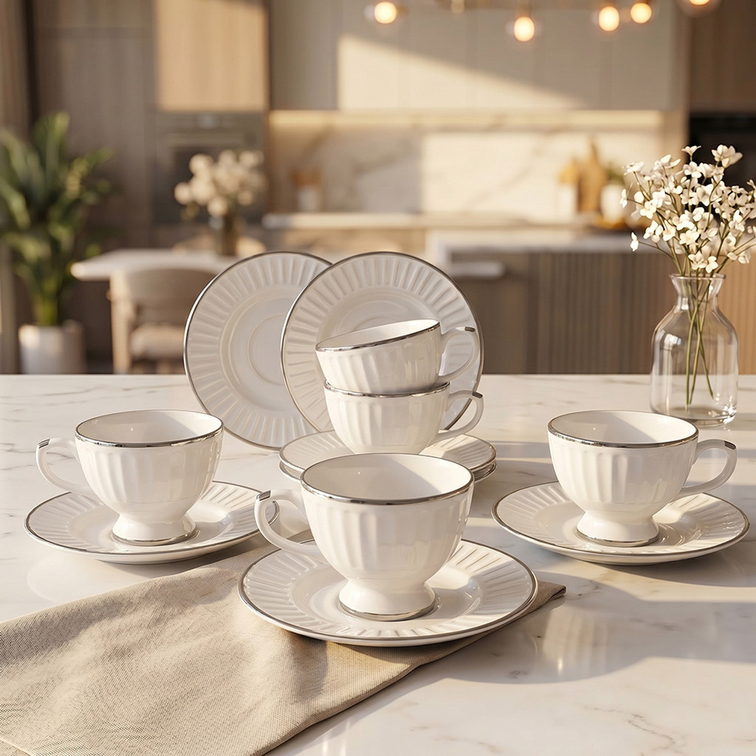 Image of CLAY CRAFT Ceramic Lillyput Cup & Saucer Sets of 12 (6 Cups + 6 Saucer) (310) (White, Cup and Saucer Set)