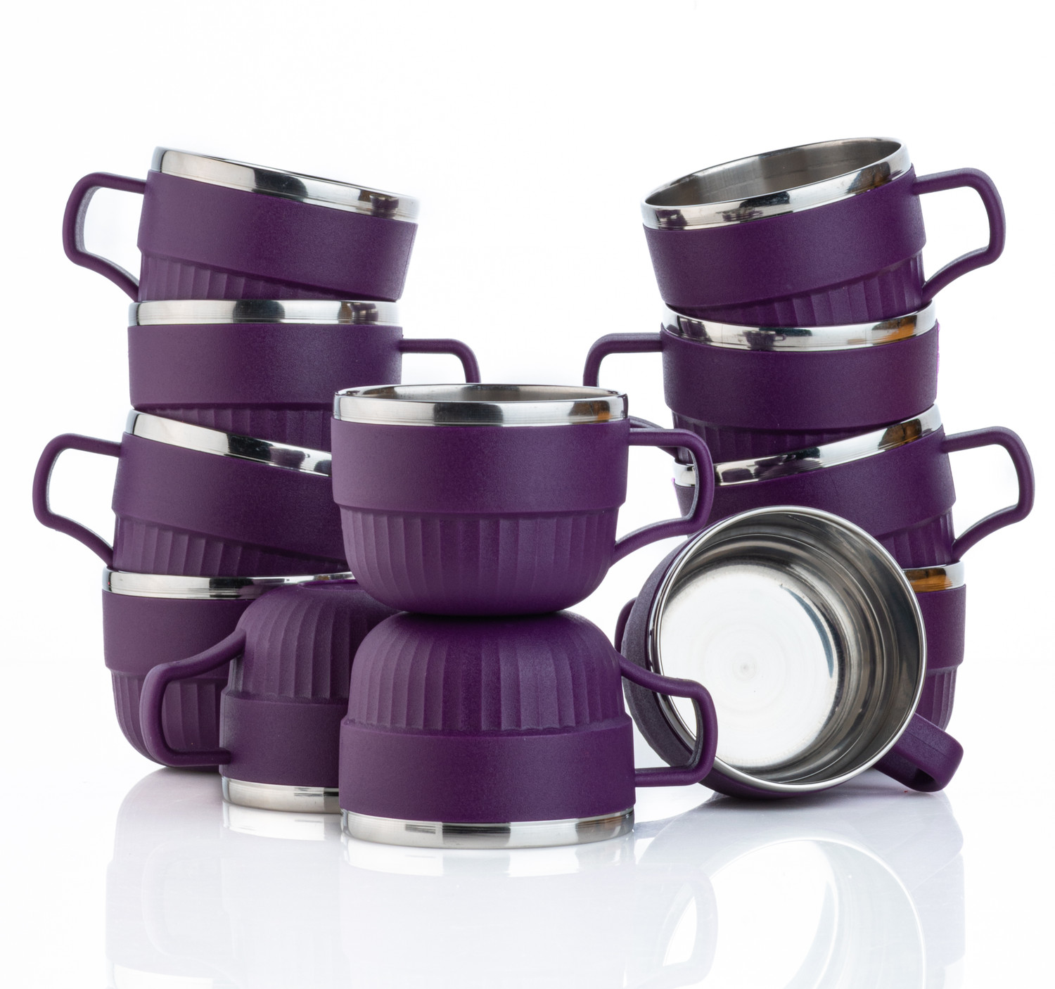 Image of SPEACK Pack of 6 Stainless Steel, Plastic Premium Quality Matt-Finished Double-Walled Tea, Coffee, (Purple, Cup Set)
