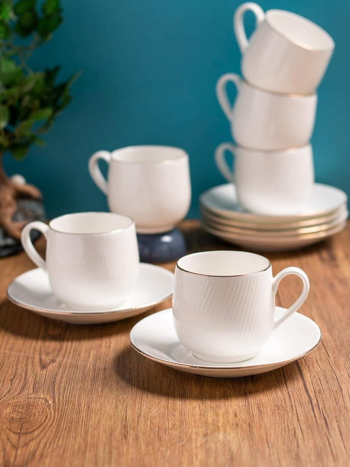 Image of CLAY CRAFT Ceramic Lillyput Cup & Saucer Sets of 12 (6 Cups + 6 Saucer) (310) (White, Cup and Saucer Set)