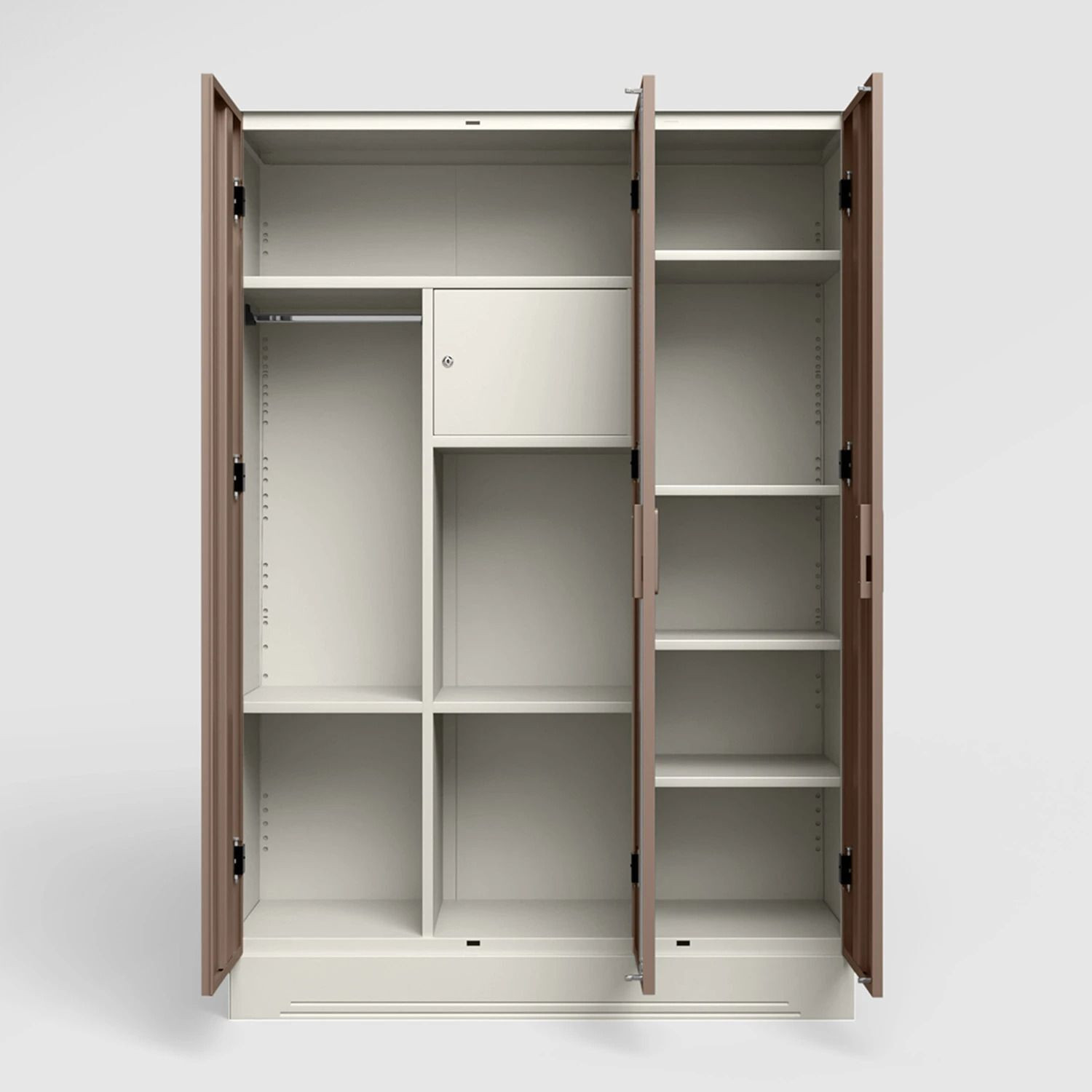 Image of Interio by Godrej Slimline 3 Door Alpine White with Locker and Leaf Design Mirror Metal Almirah (Finish Color - Portabella Matte, Knock Down)