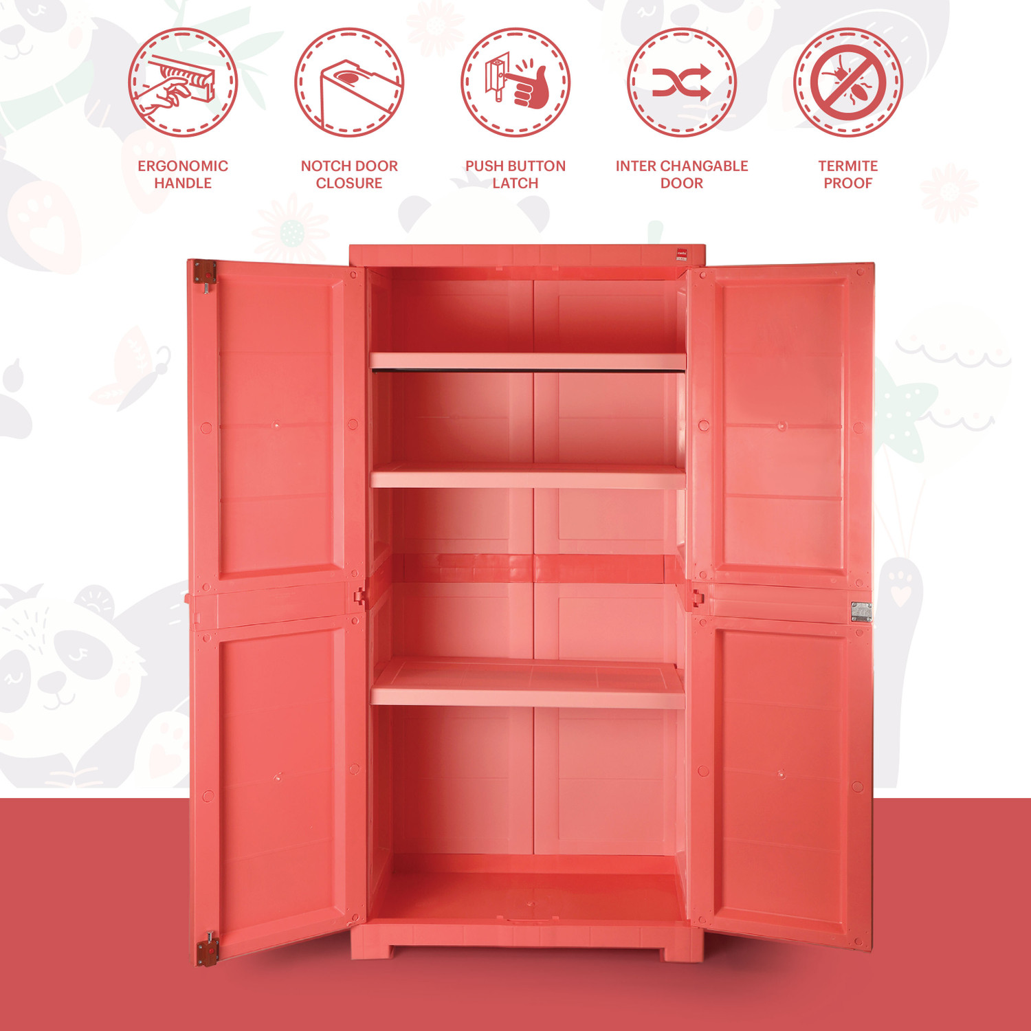 Image of Cello Kidzbee Mega Marvel Bamboo Budies Cabinet Plastic Material for kids | Plastic Cupboard (Finish Color - Peach, DIY(Do-It-Yourself))