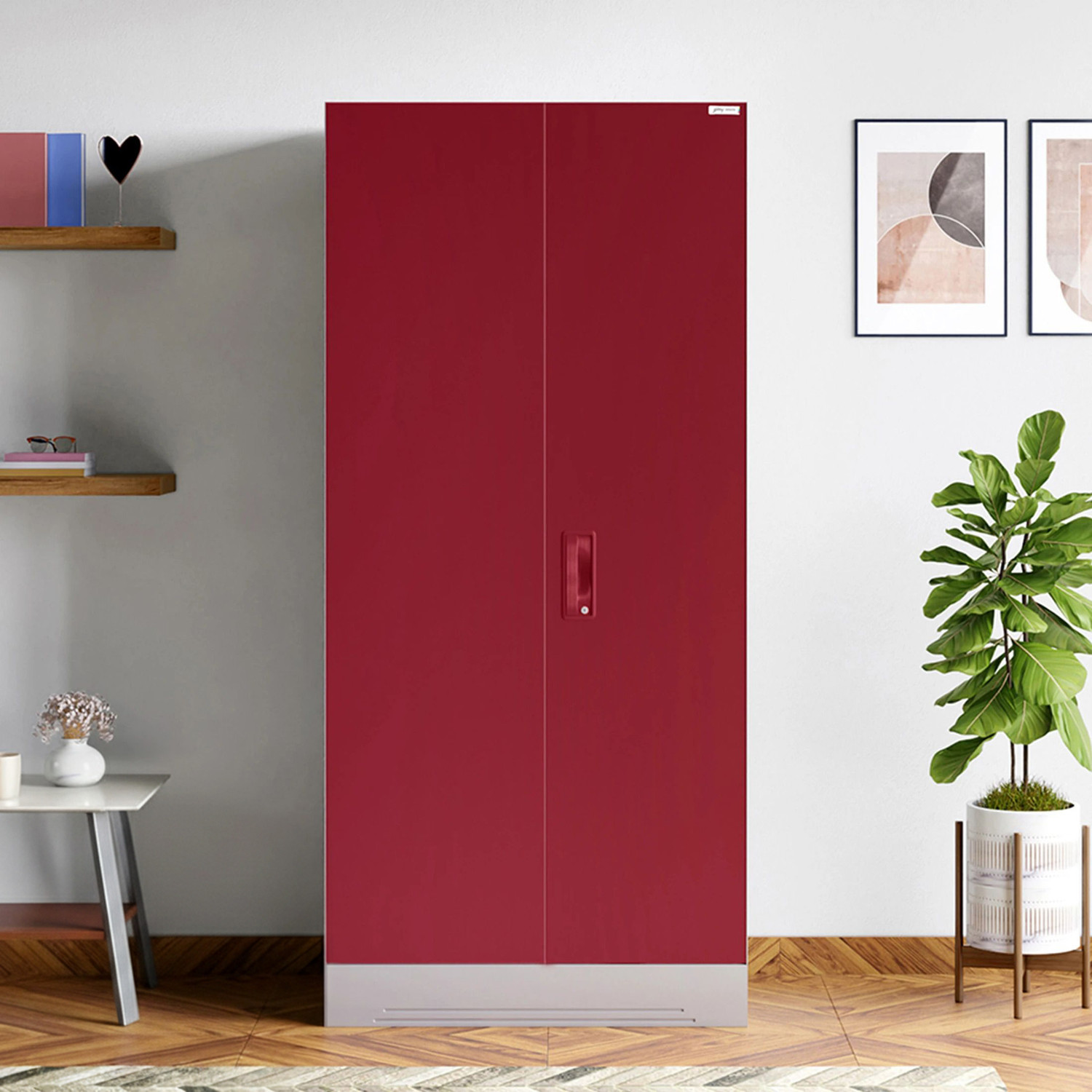 Image of Interio by Godrej Slimline 3 Door Alpine White with Locker and Leaf Design Mirror Metal Almirah (Finish Color - Portabella Matte, Knock Down)