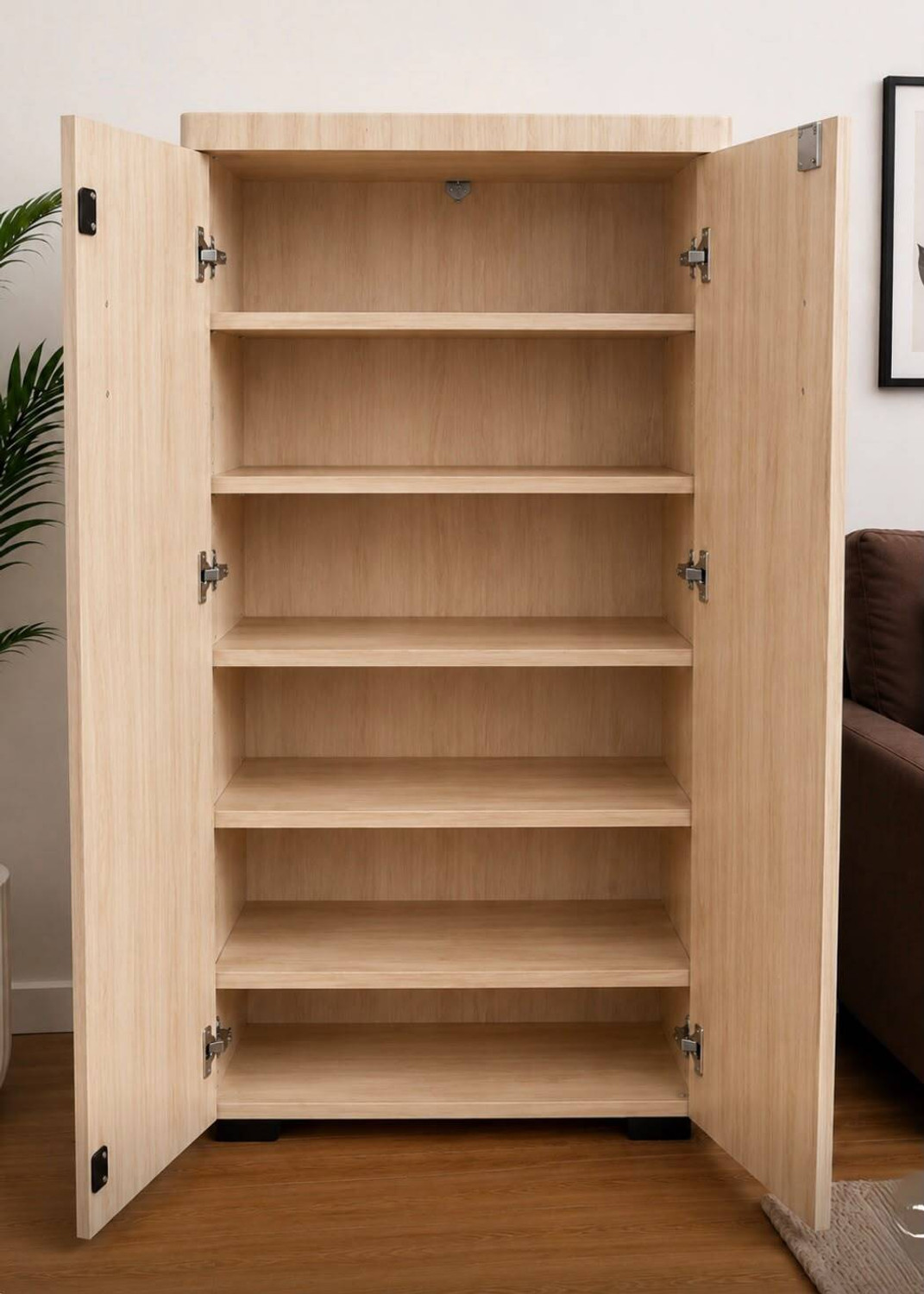 Image of DiamondF 2 Door Wooden Storage Cabinet 6 shelves with Lock | Multipurpose White Almirah Engineered Wood Almirah (Finish Color - Cream, Pre-assembled)