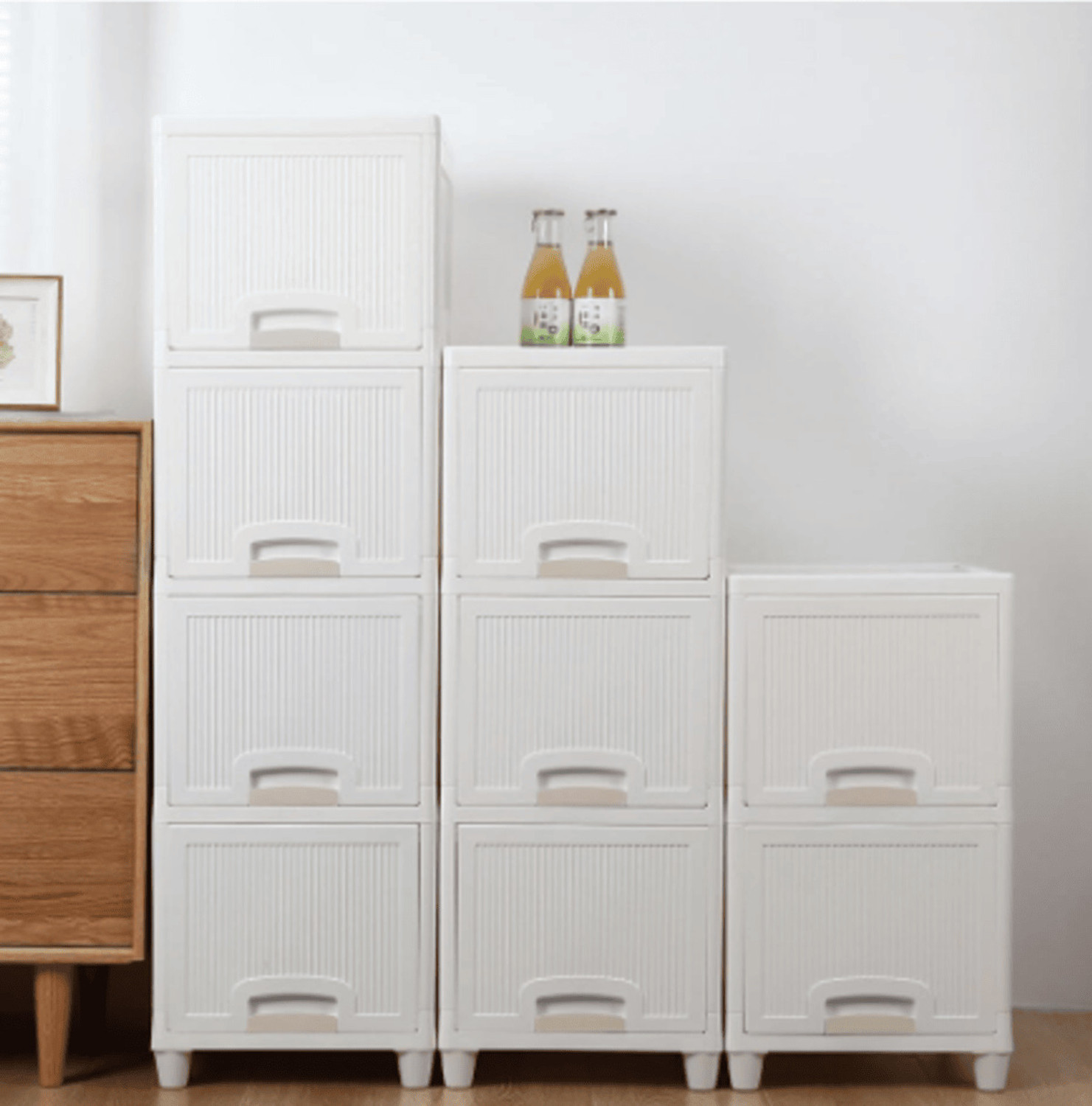 Image of DiamondF 2 Door Wooden Storage Cabinet 6 shelves with Lock | Multipurpose White Almirah Engineered Wood Almirah (Finish Color - Cream, Pre-assembled)