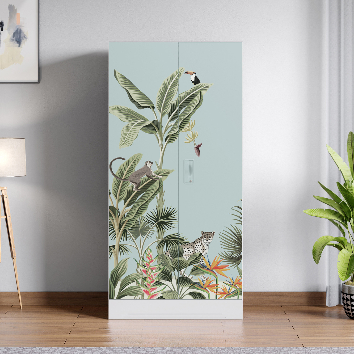 Image of Interio by Godrej Slimline 3 Door Alpine White with Locker and Leaf Design Mirror Metal Almirah (Finish Color - Portabella Matte, Knock Down)