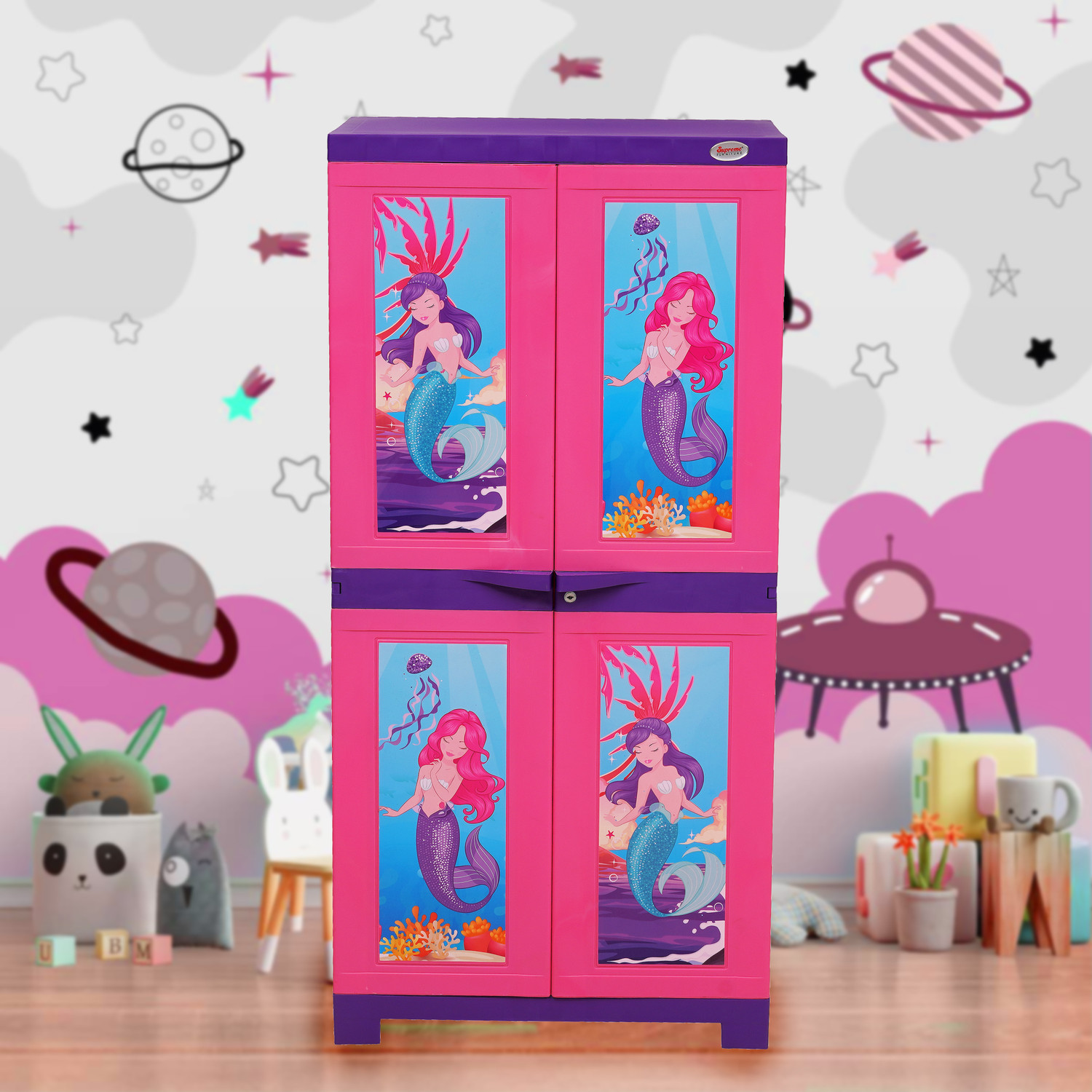 Image of Cello Kidzbee Mega Marvel Bamboo Budies Cabinet Plastic Material for kids | Plastic Cupboard (Finish Color - Peach, DIY(Do-It-Yourself))