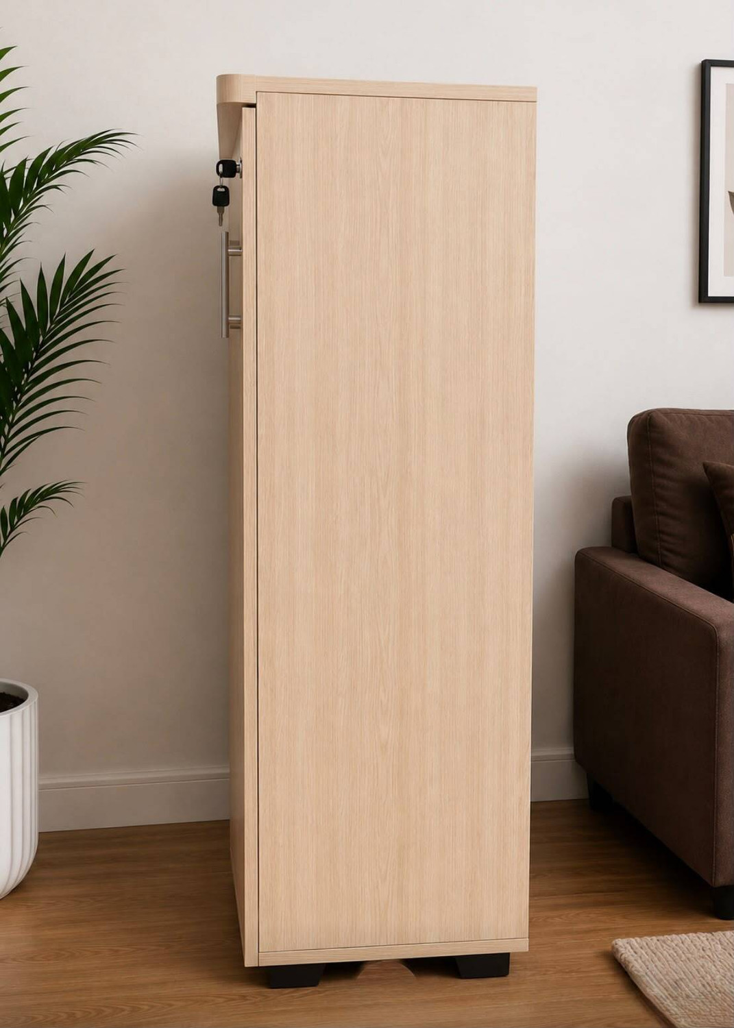 Image of DiamondF 2 Door Wooden Storage Cabinet 6 shelves with Lock | Multipurpose White Almirah Engineered Wood Almirah (Finish Color - Cream, Pre-assembled)