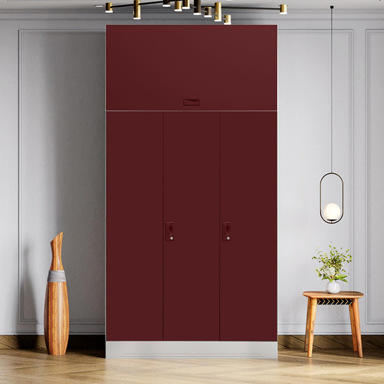 Image of Interio by Godrej Slimline 3 Door Alpine White with Locker and Leaf Design Mirror Metal Almirah (Finish Color - Portabella Matte, Knock Down)