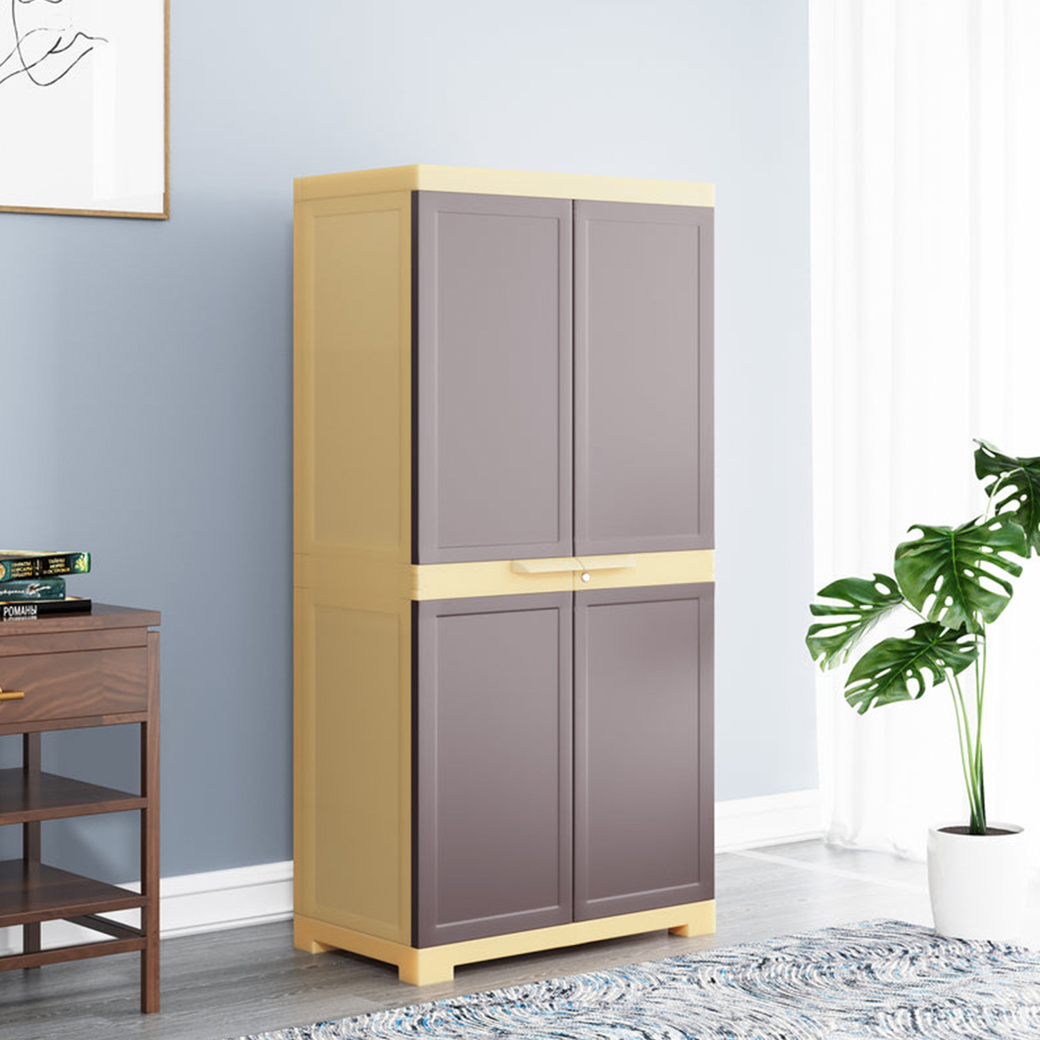 Image of Interio by Godrej Slimline 3 Door Alpine White with Locker and Leaf Design Mirror Metal Almirah (Finish Color - Portabella Matte, Knock Down)