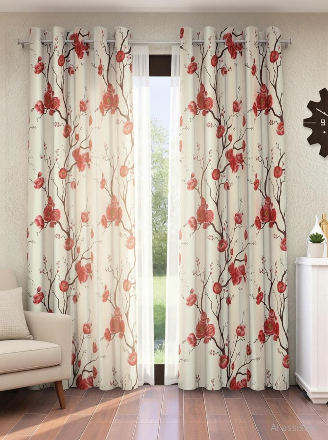 Image of GCPL 153 cm (5 ft) Window Cotton Blackout Curtain (Pack Of 2) (Maroon, Self Design)