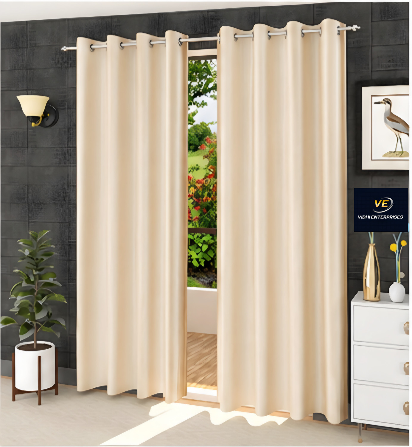 Image of Rashee Creations 242 cm (8 ft) Shower Polyester Semi Transparent Curtain (Pack Of 2) (Brown, Solid)