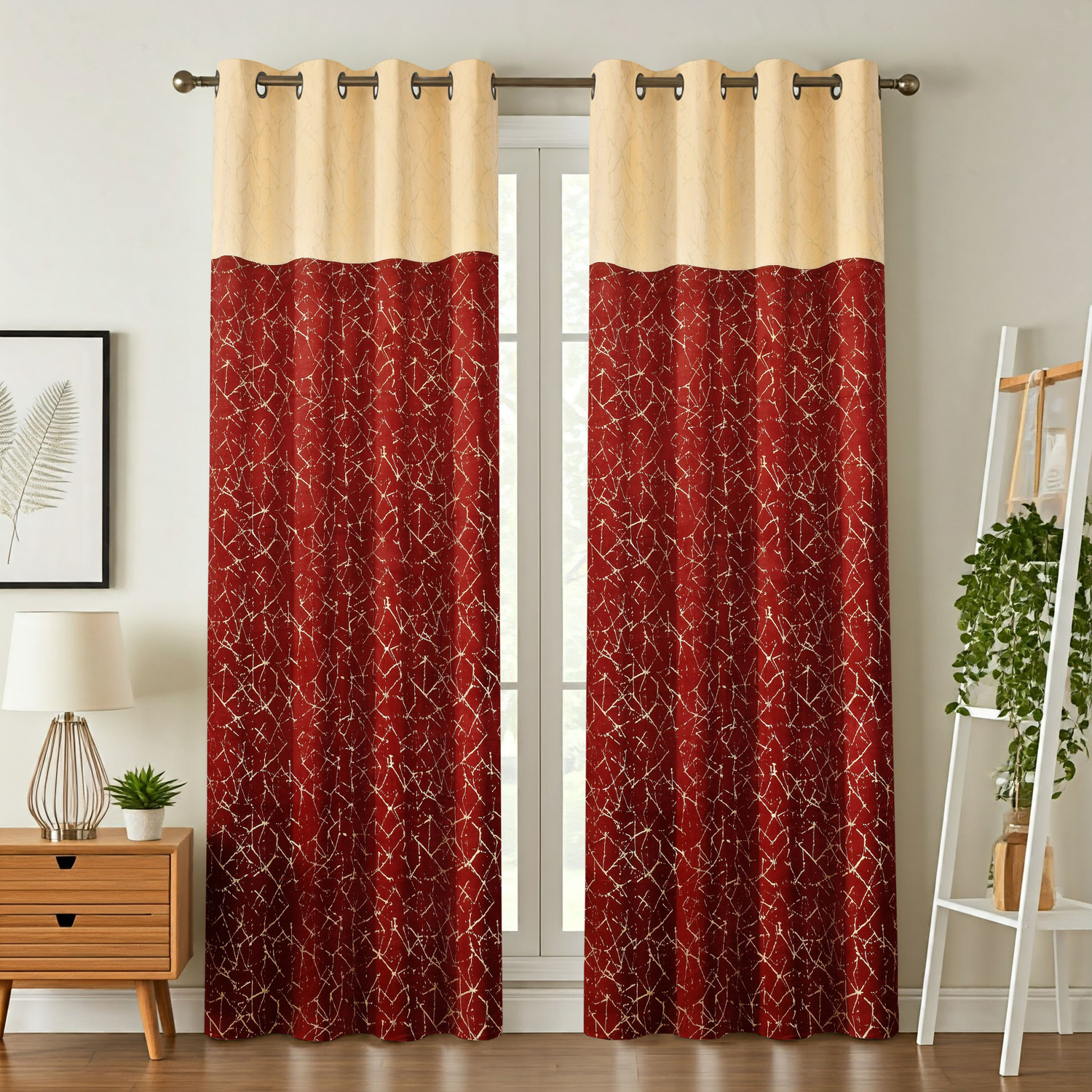 Image of Kraftiq Homes 274 cm (9 ft) Long Door Jacquard Room Darkening Curtain (Pack Of 2) (Maroon, Embroidered)