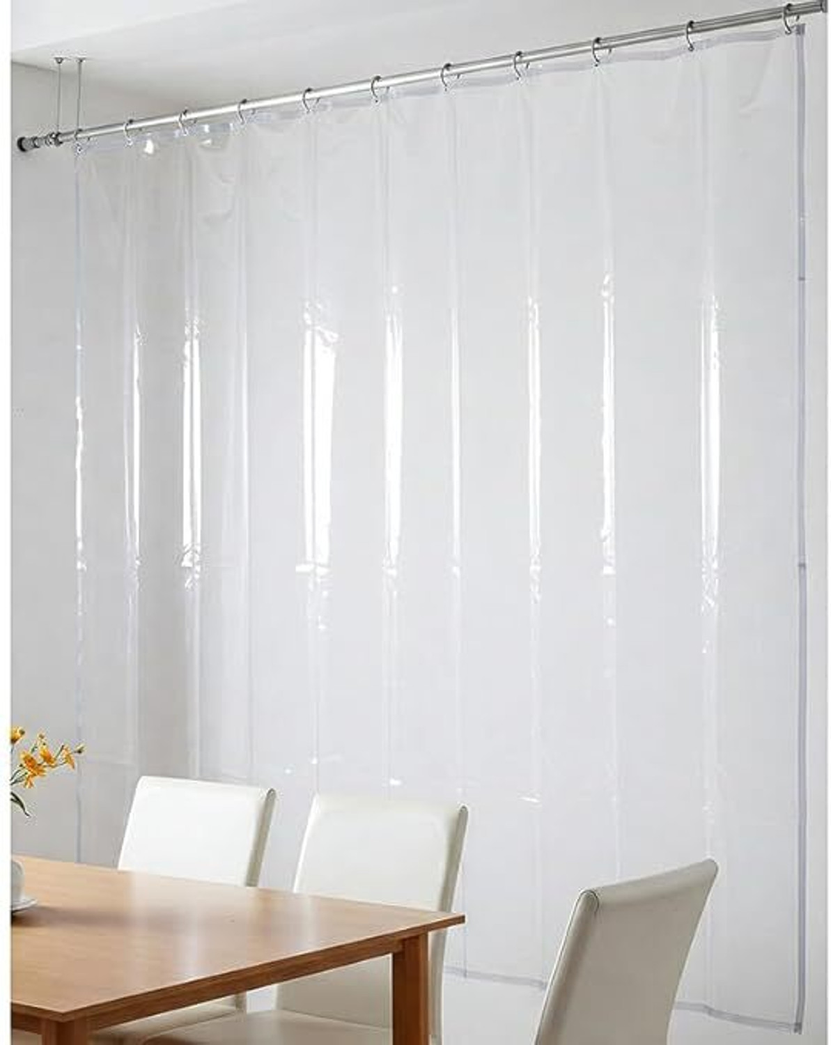 Image of SHAVIN 252 cm (8 ft) Shower PVC Transparent Curtain Single Curtain (TRANSPARENT, Plain, Solid)