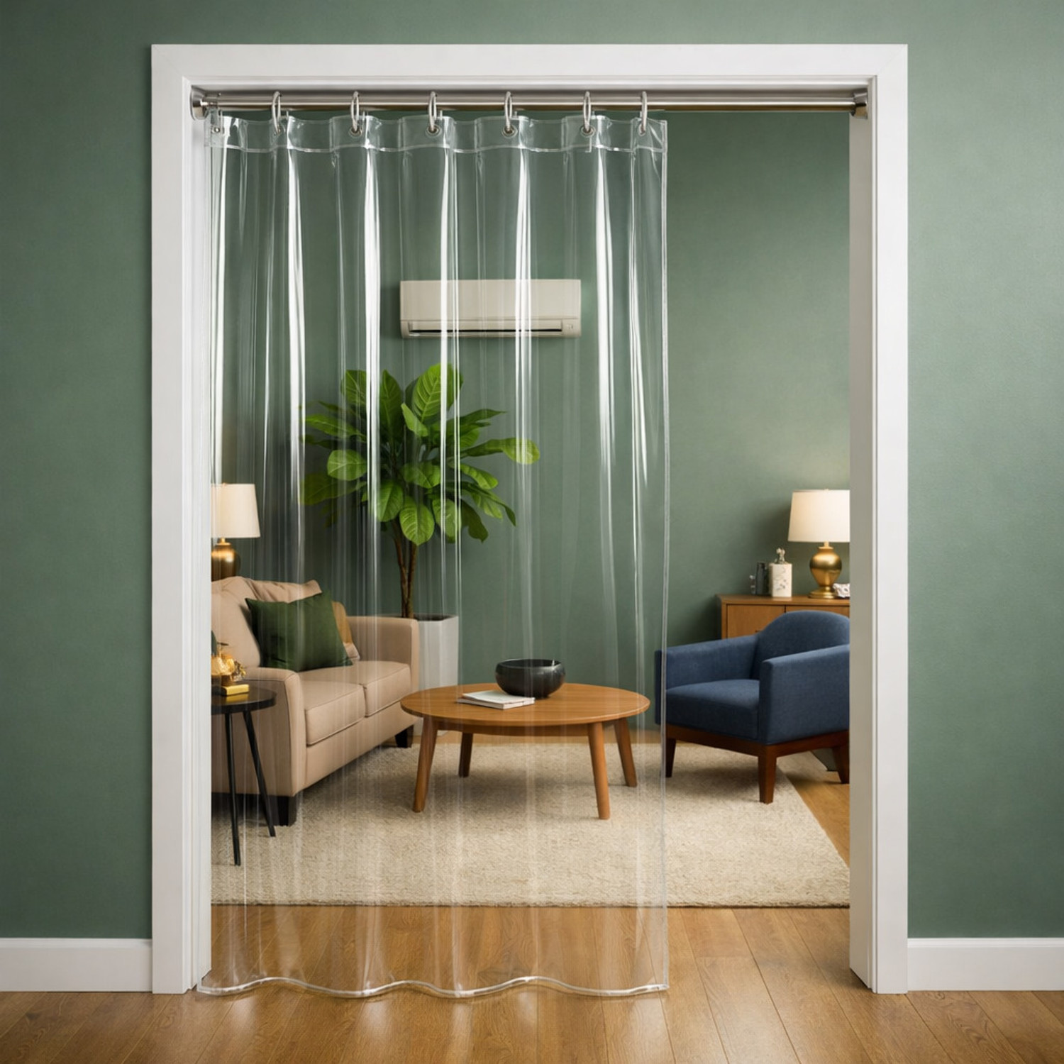 Image of SHAVIN 252 cm (8 ft) Shower PVC Transparent Curtain Single Curtain (TRANSPARENT, Plain, Solid)